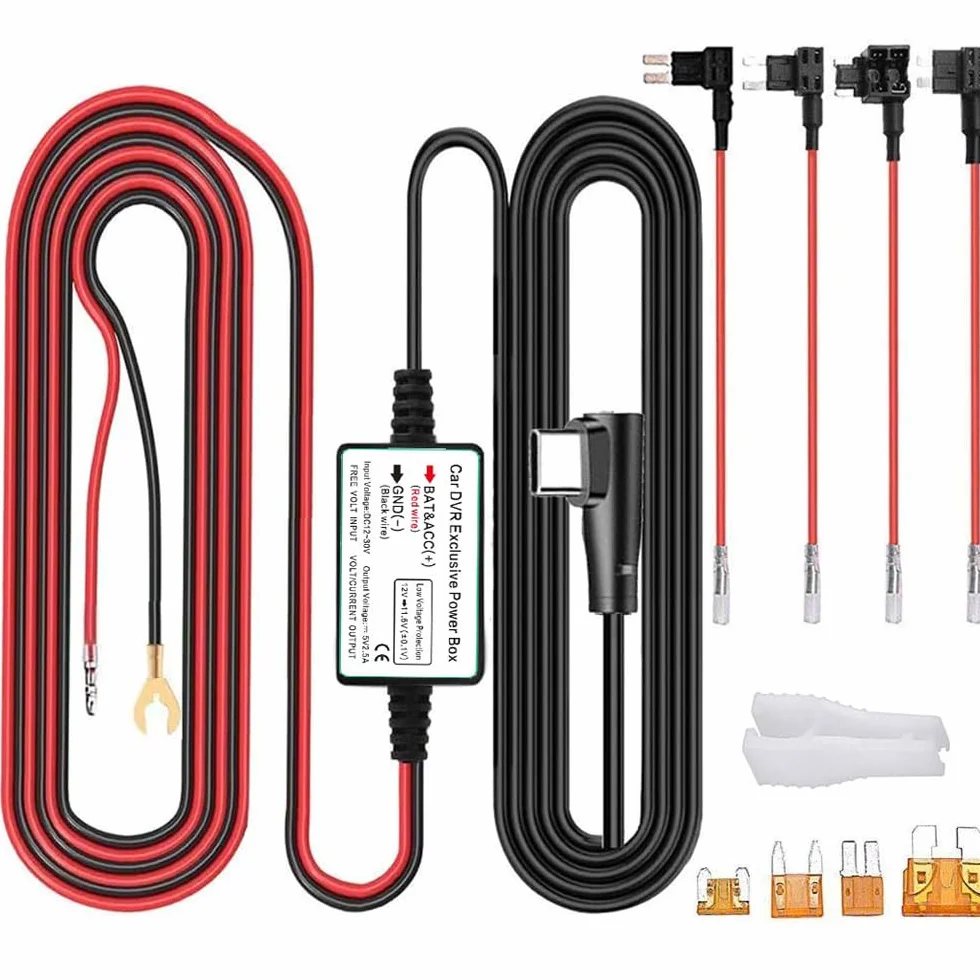 Gebildet Dash Cam Hardwire Kit, zestaw z twardym przewodem USB typu C, 12 V-24 V do 5 V, zestaw Hardwire z ochroną niskonapięciową 13 stóp/320 cm Auto Dash ładowarka do kamery Dashcam