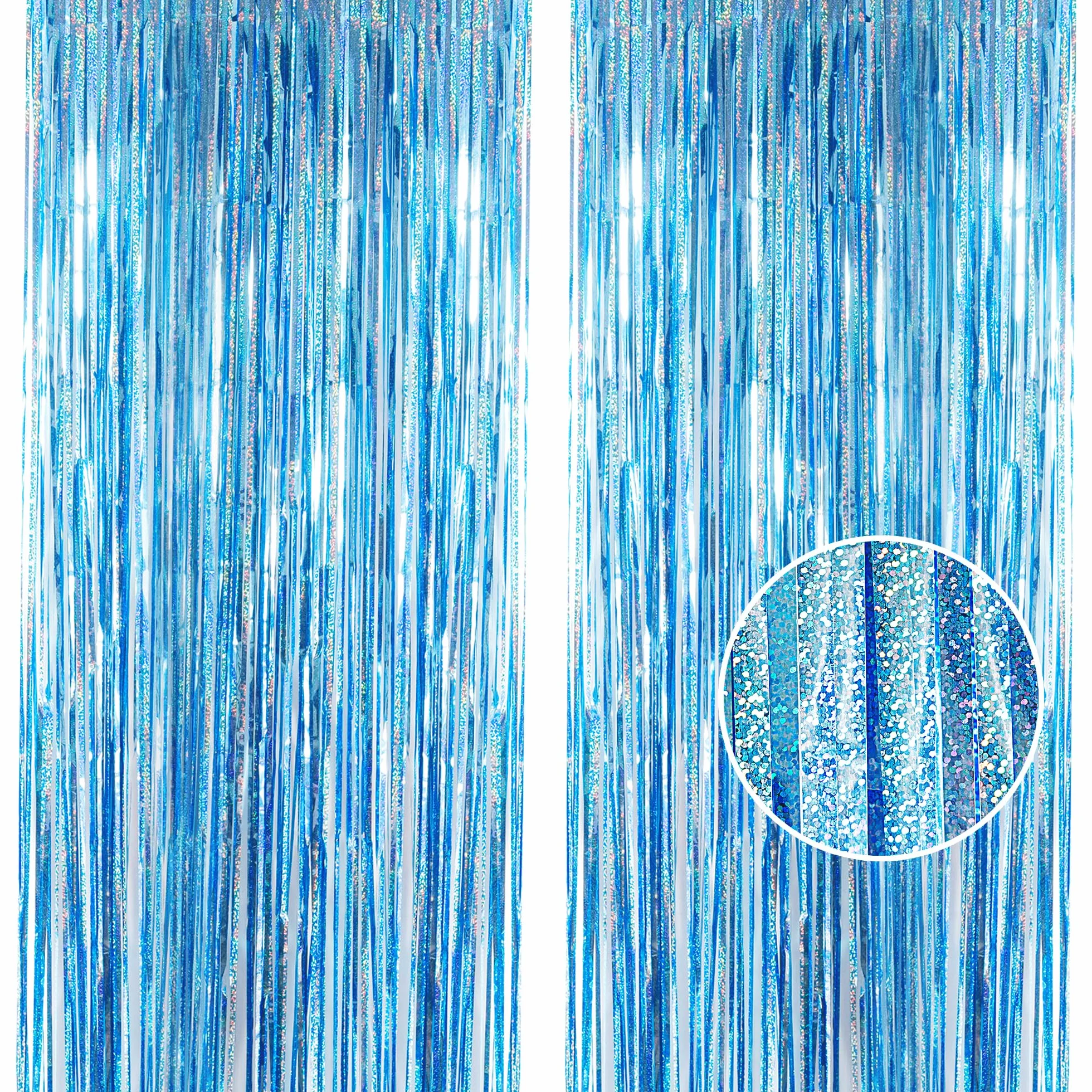 Lot de 2 rideaux à franges en feuille d'aluminium bleu pailleté pour fête, mariage, décoration de cérémonie