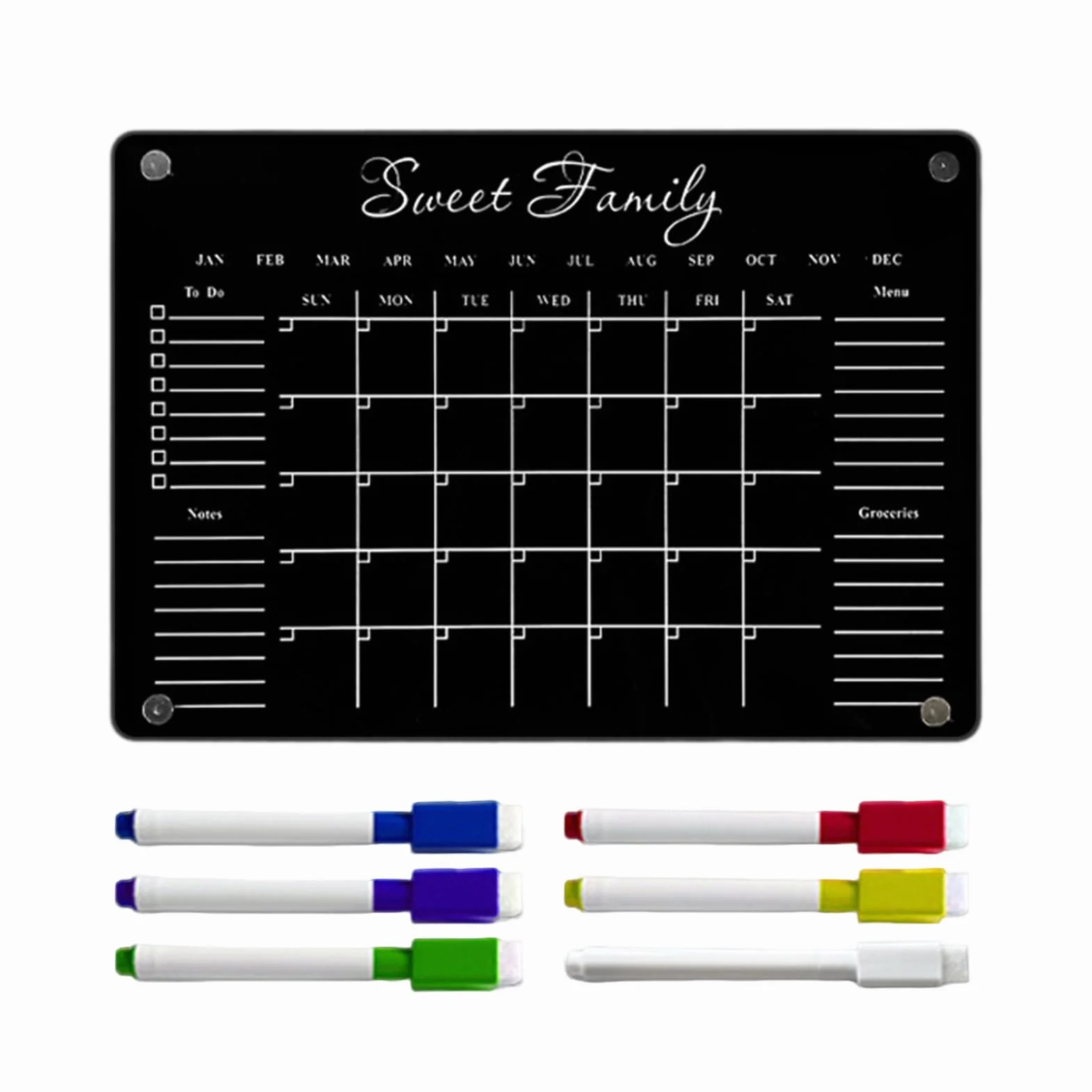 Calendrier Magnétique pour Frigo Planificateur avec 6 Marqueurs Effaçables