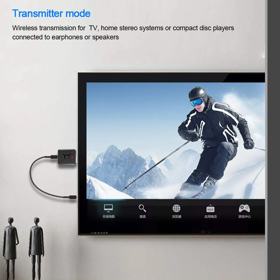 ASHATA Nadajnik odbiornika Bluetooth, nadajnik odbiornika Bluetooth USB5.0 Bezprzewodowy adapter audio Głośnik samochodowy Komputer Adapter TV Odbiornik audio