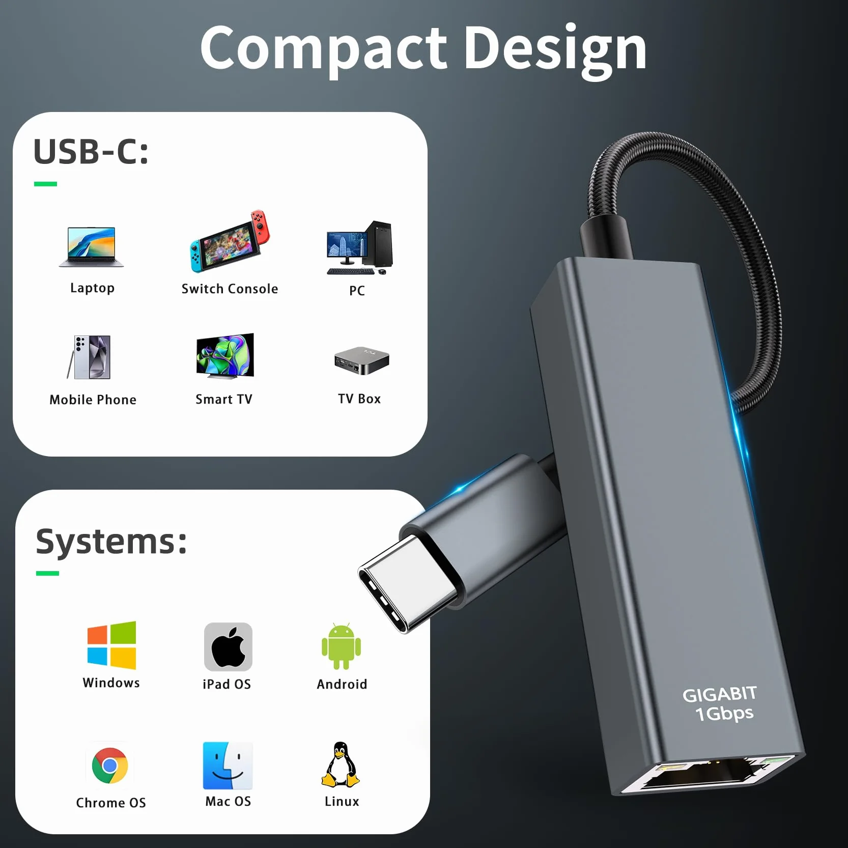 Adaptateur USB-C vers Ethernet Gigabit Thunderbolt RJ45 Réseau LAN Compatible iPhone 15 Pro Max MacBook Pro Air Galaxy S23