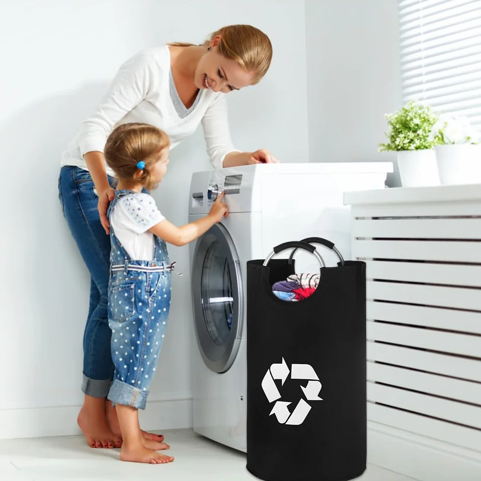 Poubelle Recyclage Réutilisable 82L avec Poignée en Aluminium, Détachable, Noir