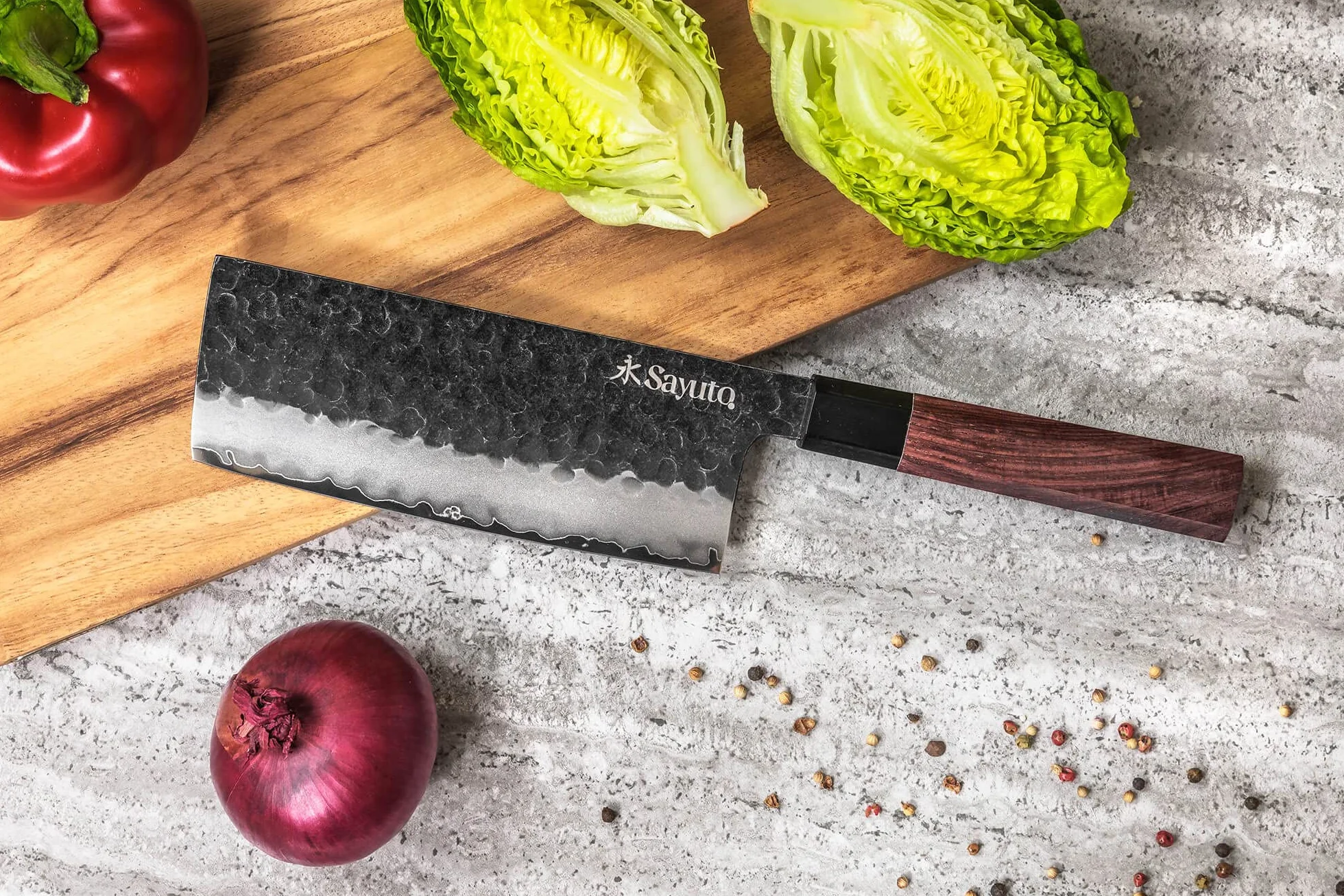 Séquoia San Mai - Couteau Nakiri Design Japonais Spécial Légumes Lame 17cm 3 Couches Carbone Manche Bois de Séquoia - Vendu dans un Coffret