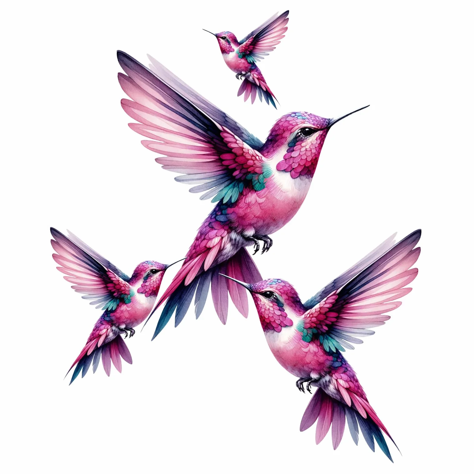 Lot de 4 autocollants colibris roses imperméables pour décoration murale