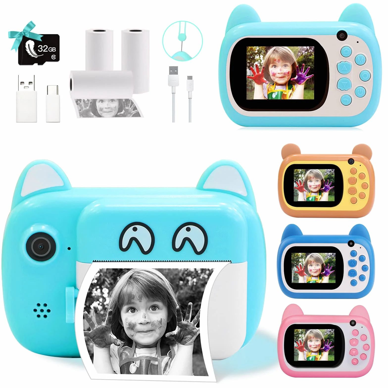 Aparat natychmiastowy dla dzieci, ekran LCD 6,1 cm, cyfrowy aparat dla dzieci, z 6-krotnym zoomem, podwójny obiektyw 24 MP, rejestrator wideo 1080p, prezent dla chłopców i dziewczynek (zielony)