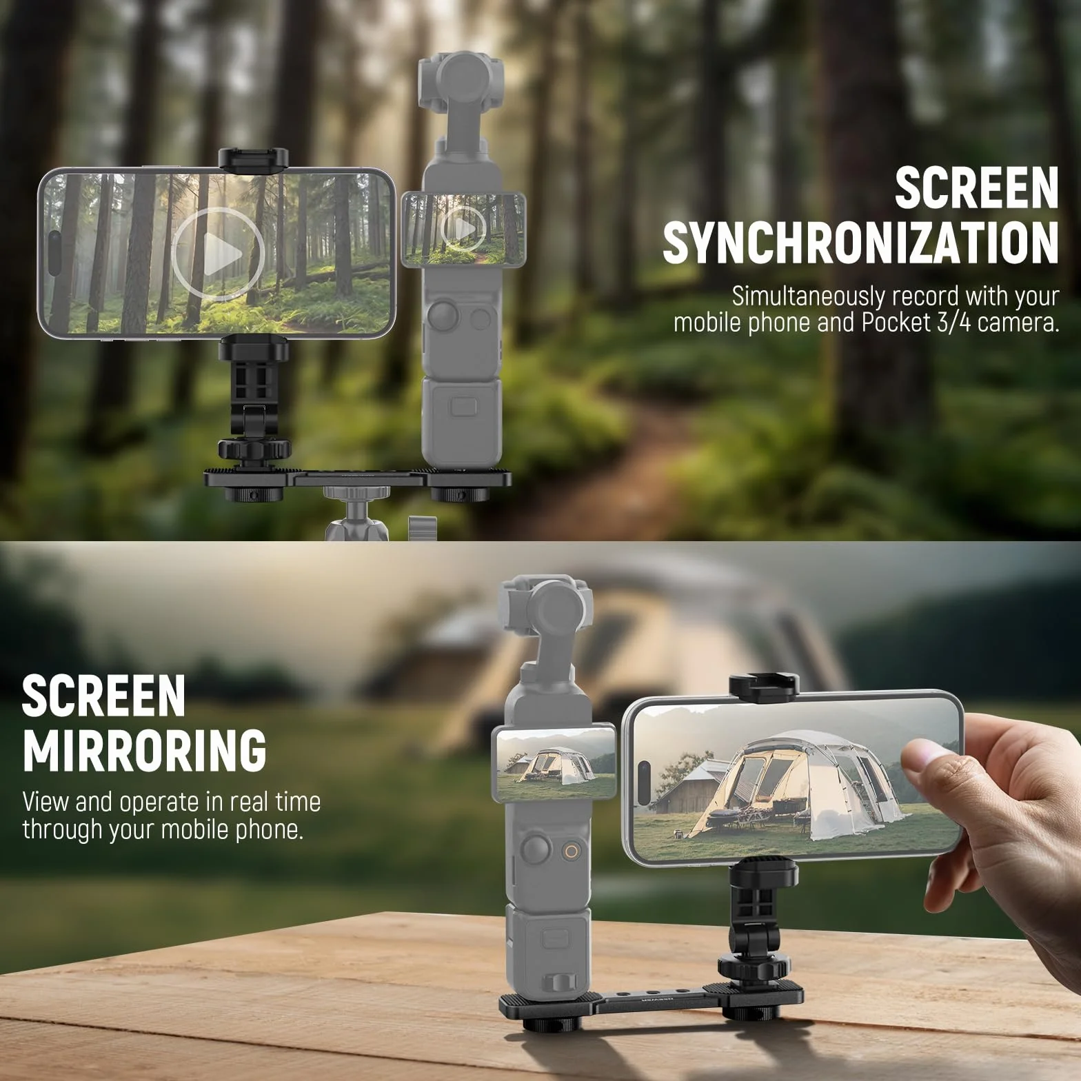 NEEWER Uchwyt na telefon kompatybilny z DJI Osmo Pocket 3, Pocket 3, akcesoria rozszerzające, uchwyt na telefon komórkowy z gwintem 1/4 cala do statywu i drążka przedłużającego, zimna stopka do mini