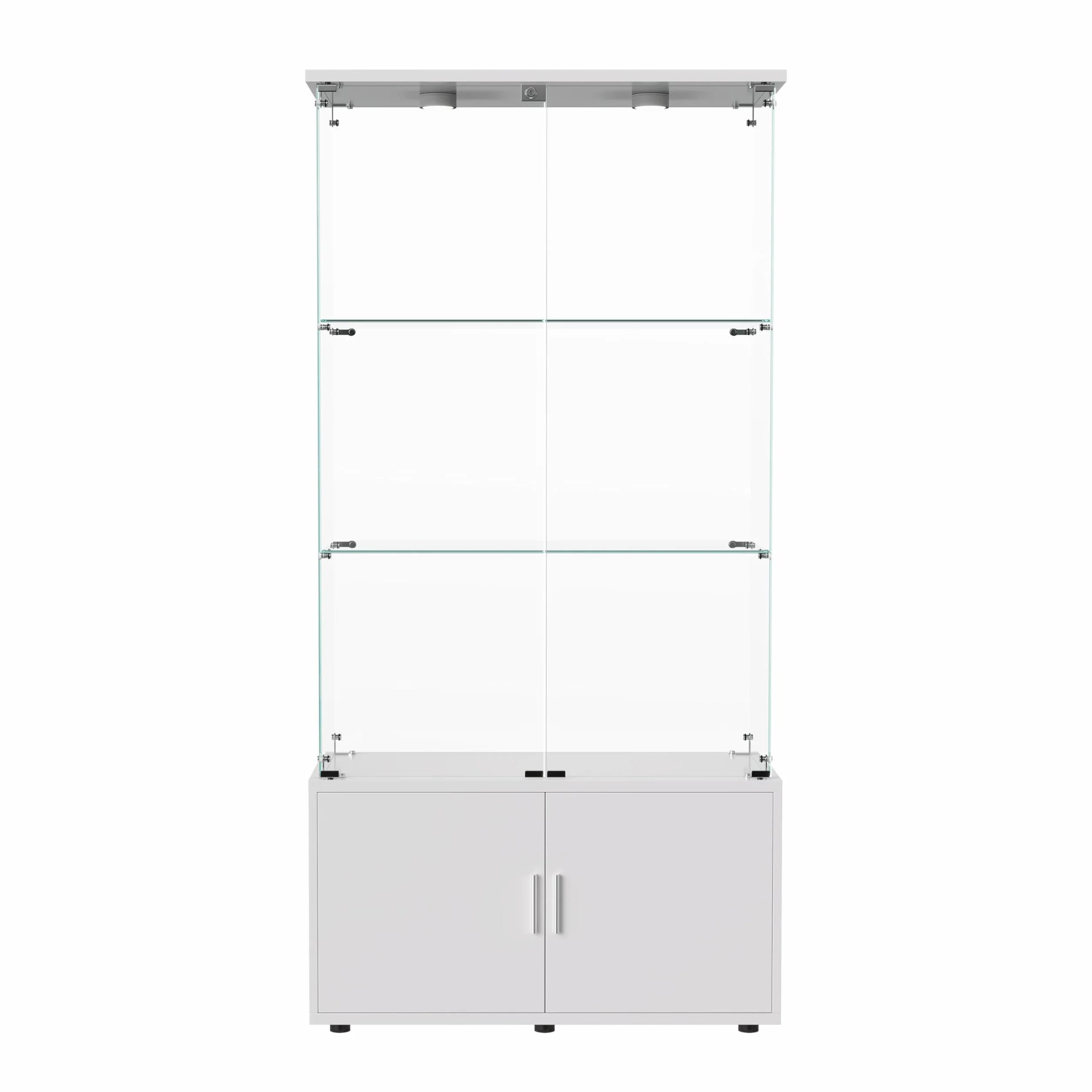 Vitrine en Verre, LED Meuble Vitrine, 3 Etages 4 Portes Vitrine Salon, Vitrines Exposition, Applicable Tous Scénarios Nécessitant Rangement Ambiance (Signal lumineux à déclenchement tactile (blanc))