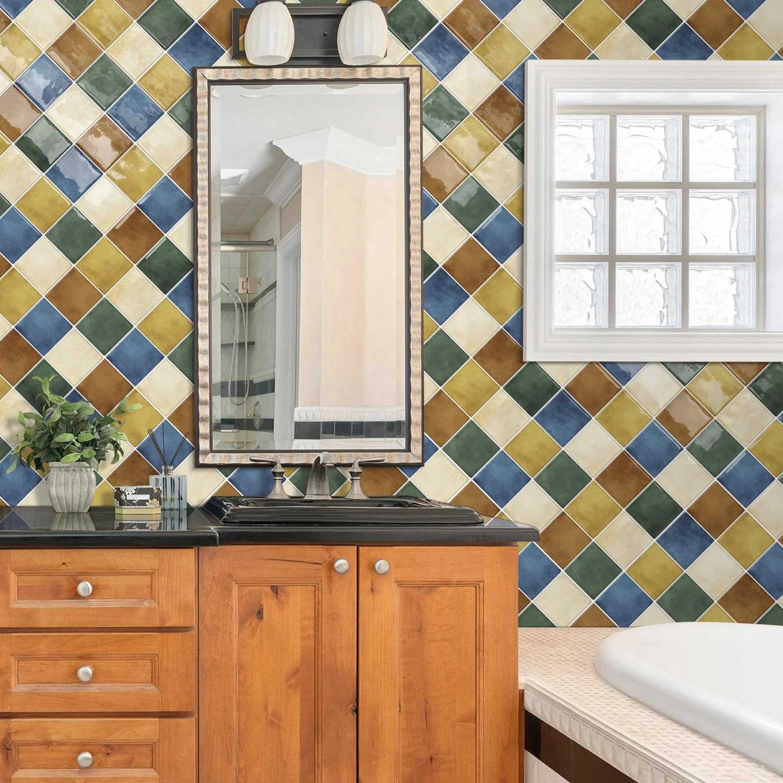 Adhésif Carrelage Mosaïque Autocollant 30.5x30.5 cm Multicolore Cuisine Salle de Bain 10 Pièces