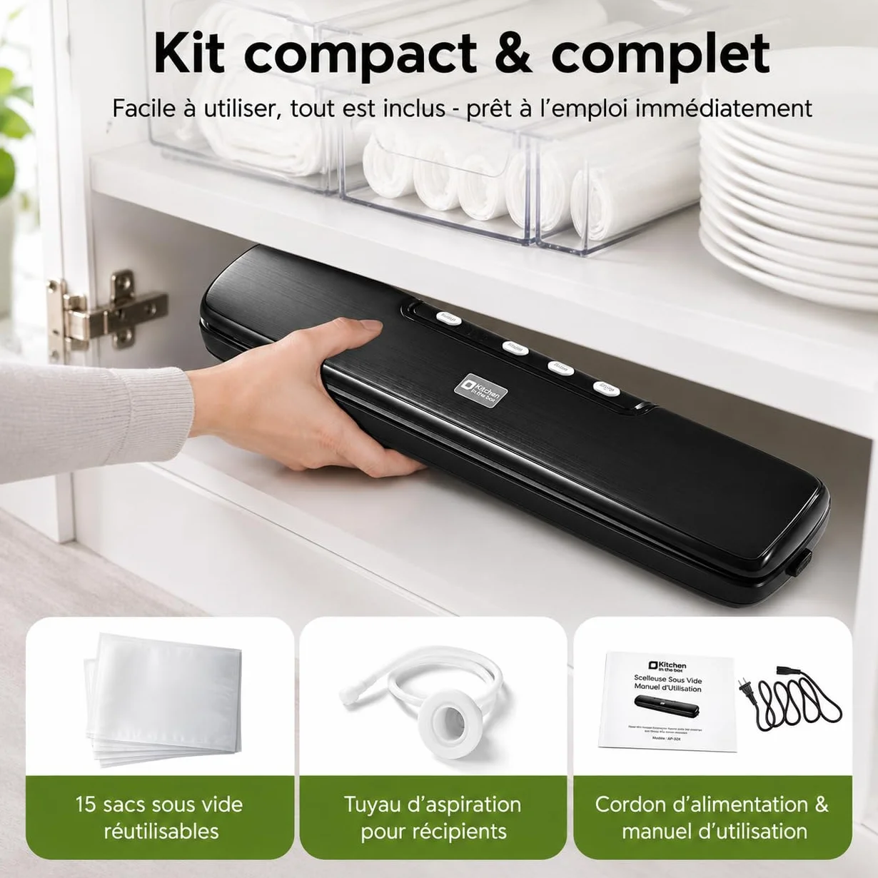 Machine Sous Vide Alimentaire Professionnelle – Kitchen in the Box Appareils de Mise Sous Vide avec 5 Modes, Scellage Rapide, Kit Complet pour la Conservation Hermétique et Longue Durée des Aliments