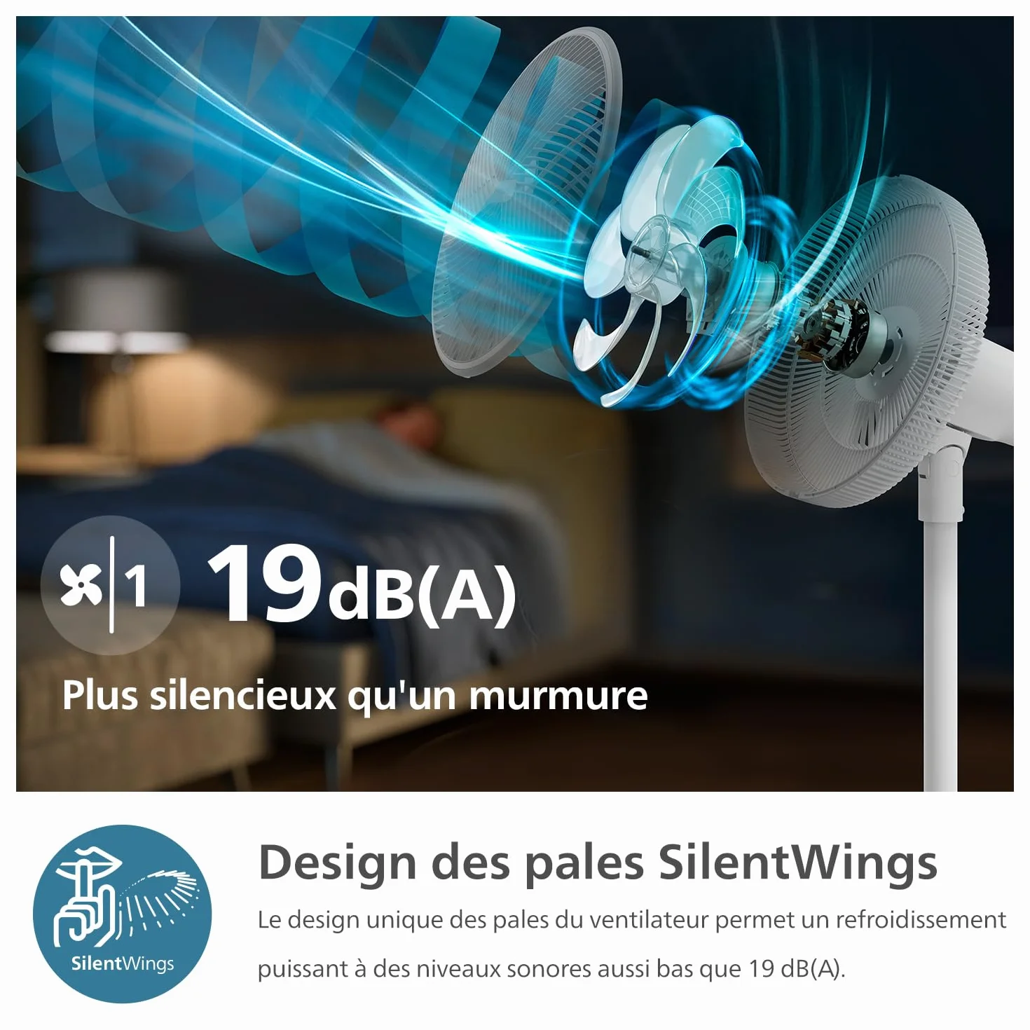 Philips Ventilateur sur Pied Série 2000 SilentWings 19 dB CX2550/00 Blanc
