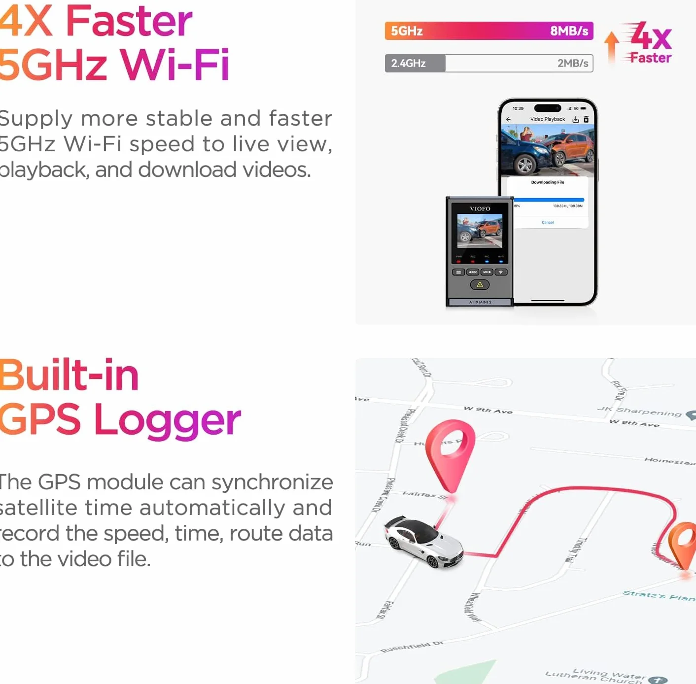 Video rejestrator samochodowy Viofo A119 MINI 2 2,5K GPS+ZESTAW AKCESORIÓW