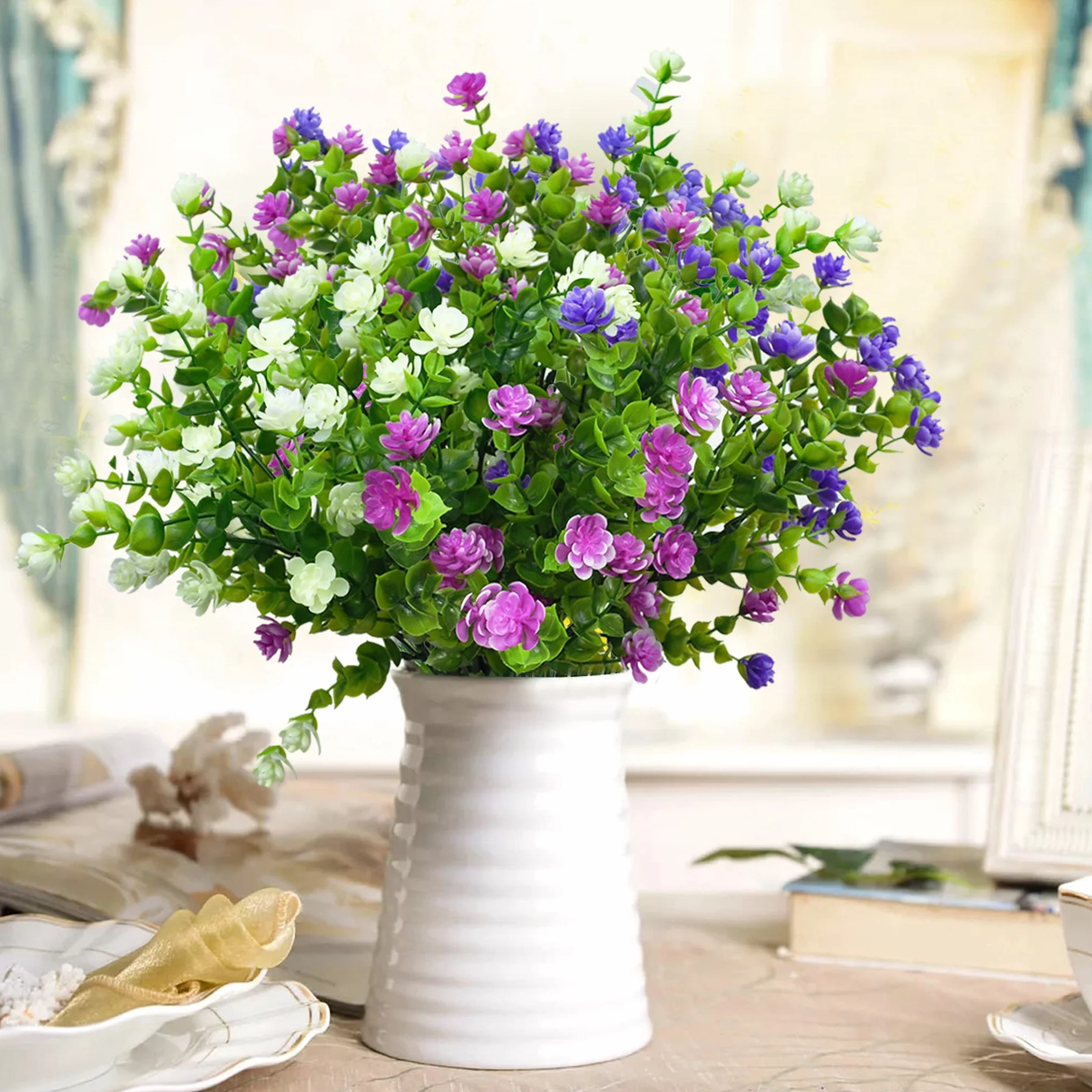 Fleurs Artificielles Extérieures Résistantes aux UV 6 Pièces Plastique Fausse Décoration Jardin Balcon