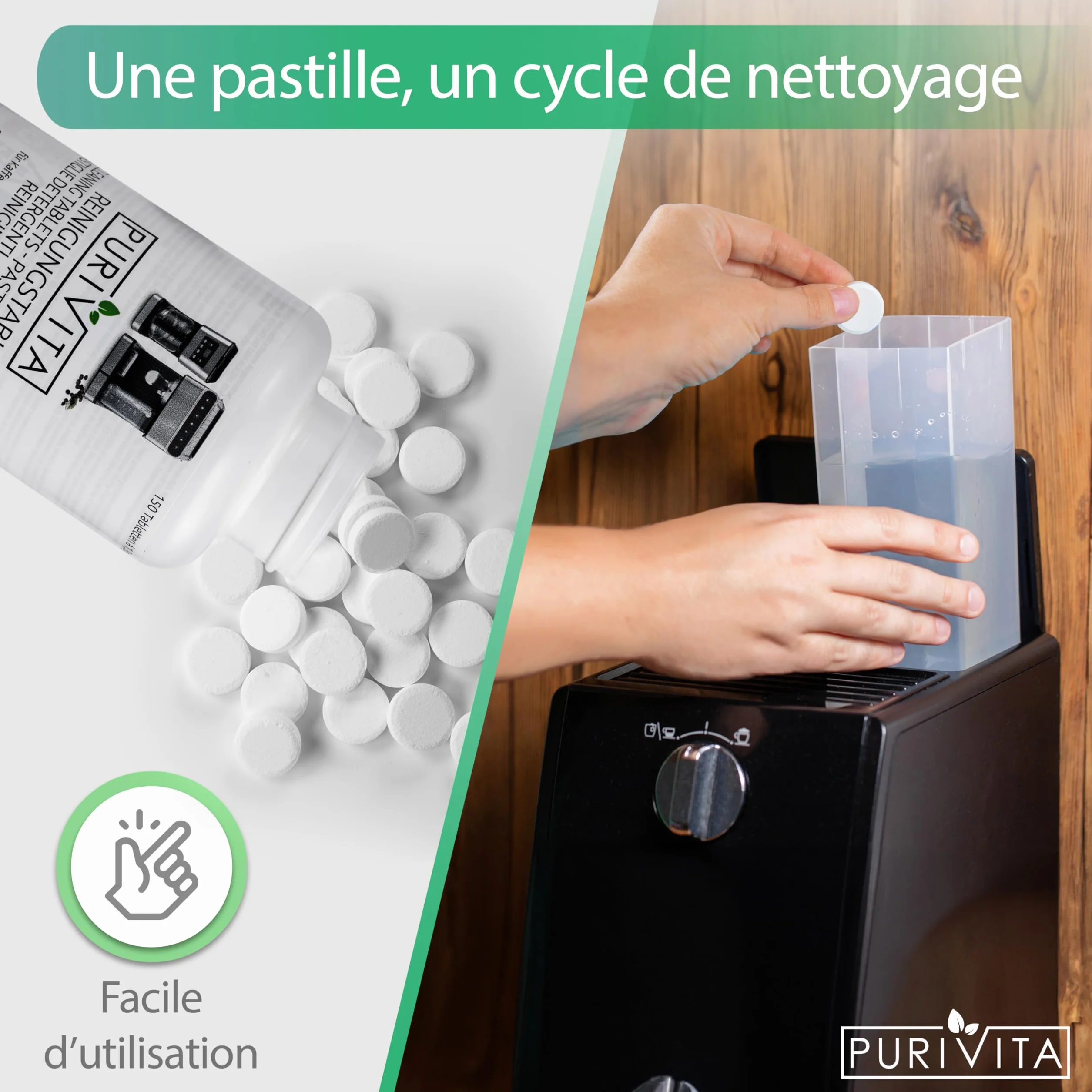 PURIVITA® Pastille Nettoyage Machine à Café Universel 100 Capsules - Compatible Jura, Krups