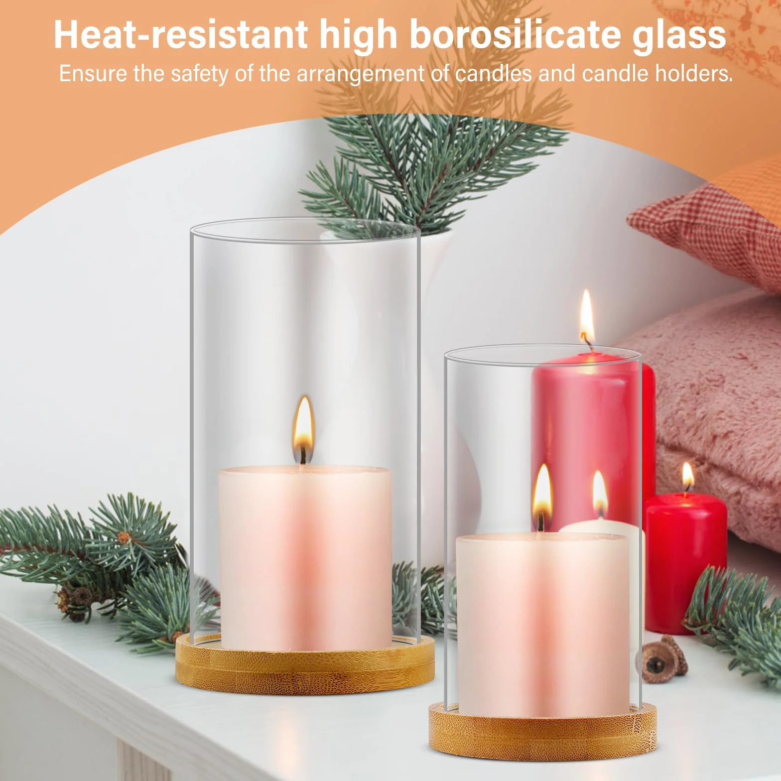 Bougie Vase,2 Pièces Grand Bougeoir en Verre avec Sol,Cylindrique en Verre,Bougeoir Verre Cylindriques pour Bougies,Décoration,Mariage,Transparent(85 * 150mm+95 * 200mm)