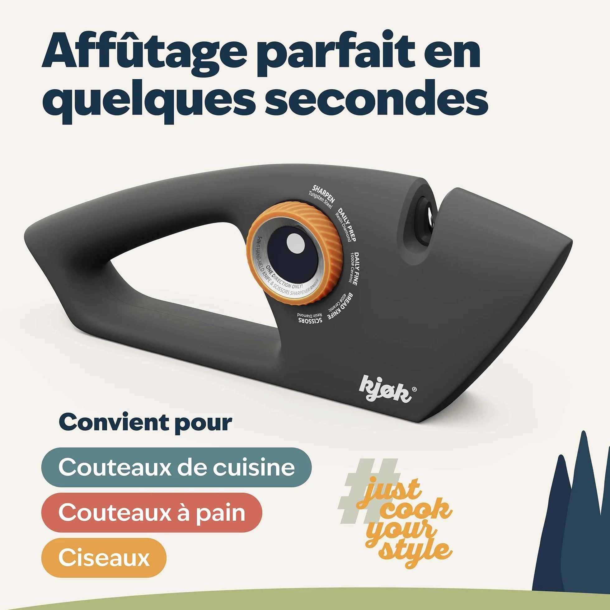 Aiguiseur de couteaux manuel Premium kjøk 5 niveaux diamant céramique carbure de tungstène ABS noir mat antidérapant