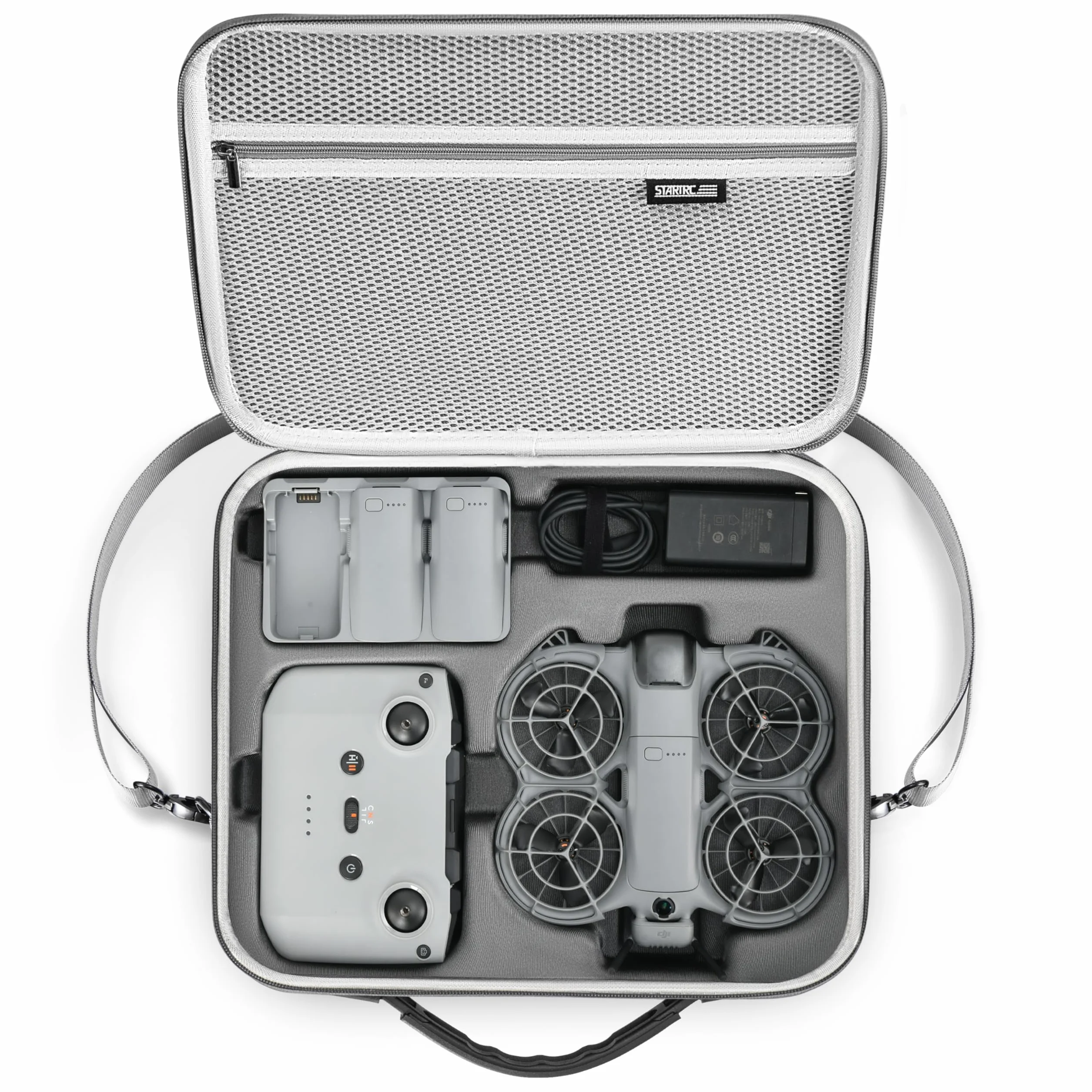 STARTRC Przenośna Torba Ochronna z PU dla DJI Neo 2 Fly More Combo – Etui na Drona, Akumulator, Pilot RC-N3/N i Dwukierunkową Stację Ładowania