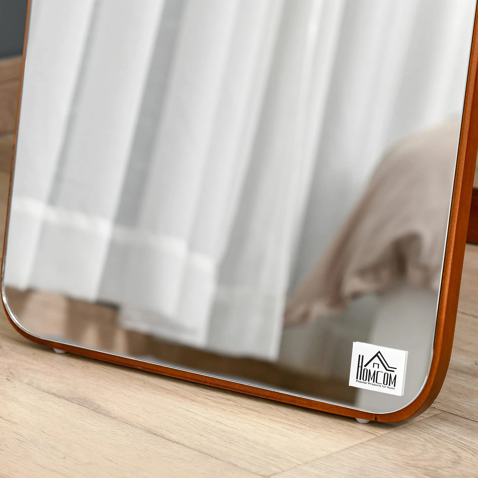 HOMCOM Grand Miroir Pleine Longueur rectangulaire 37 x 160 cm sur Pied ou Mural Noyer Clair