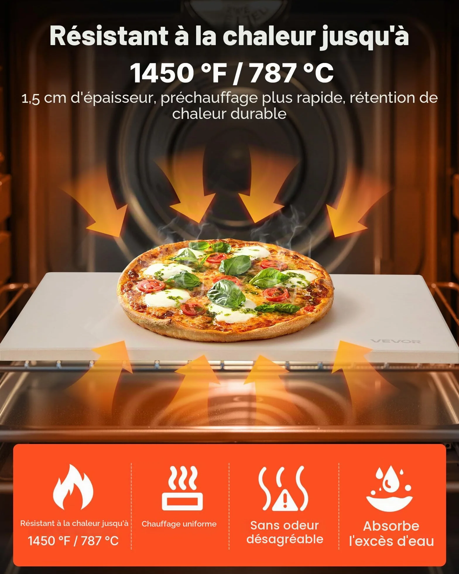 VEVOR Pierre à pizza rectangulaire en cordiérite 50,8 x 35,5 cm, pierre de cuisson extra large avec pelle en aluminium, résistante à la chaleur, épaisseur 1,5 cm, pour four, cuisson du pain, barbecue