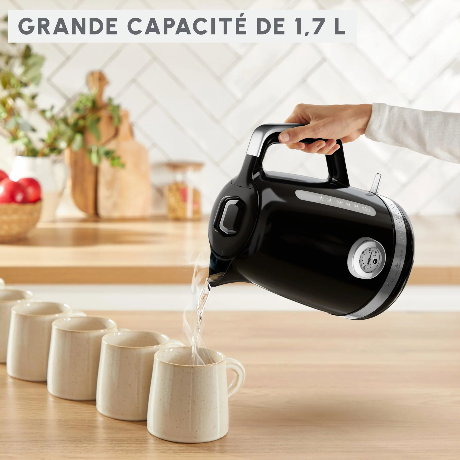 Moulinex Soleil, Bouilloire électrique 1,7L, Contrôle de la température, 2400W, Deux fenêtres de niveau d'eau, Noir, BY3558E0
