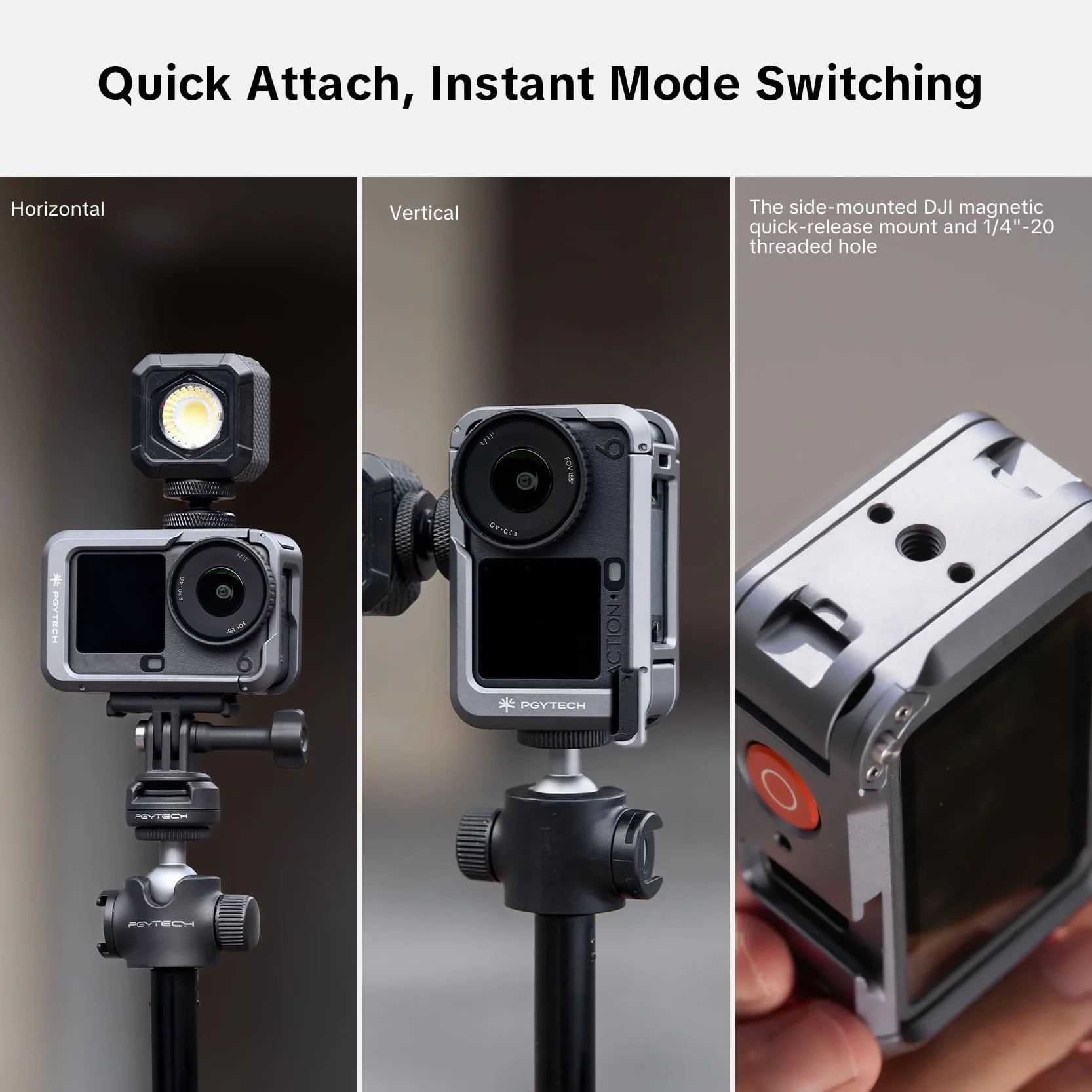 PGYTECH Klatka Aparatu do DJI Osmo Action 6 Obudowa Ze Stopu Aluminium Etui Na Vlogi Rama Ochronna Z Magnetycznym Złączem Szybkiego Zwolnienia Otwór Gwintowany 1/4" Zimna Stopka do Akcesoriów