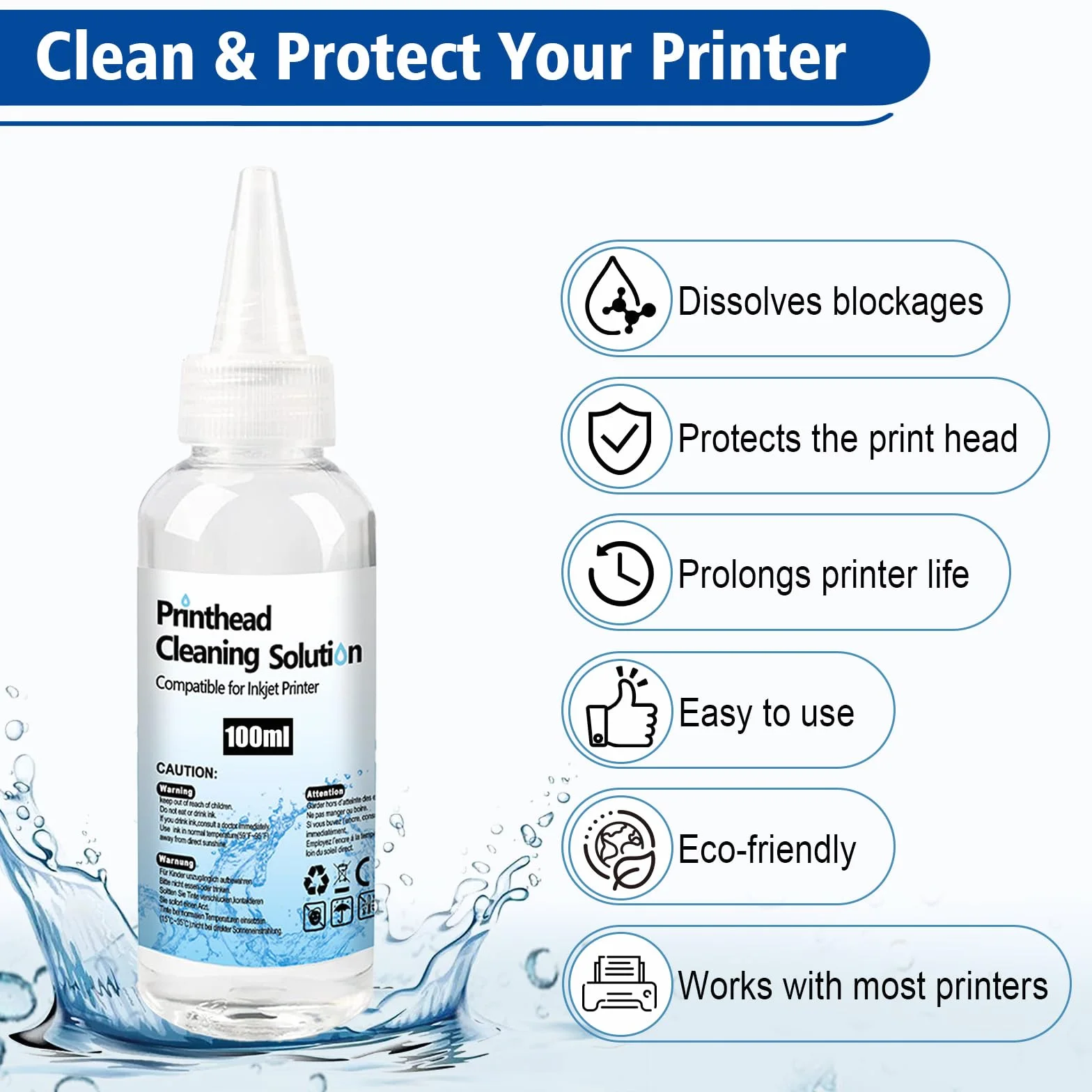 Kit de Nettoyage Têtes d'impression 200ml Compatible HP Epson Canon Samsung Kodak