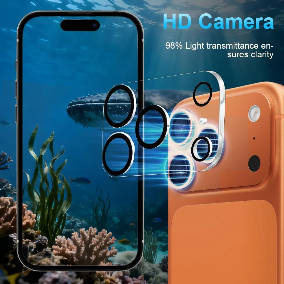 Osłona Obiektywu Aparatu iPhone 17 Pro folia ochronna na aparat, 3 sztuki szkło ochronne na aparat twardość 9H szkło hartowane na aparat, Ultra HD przezroczysta folia na obiektyw