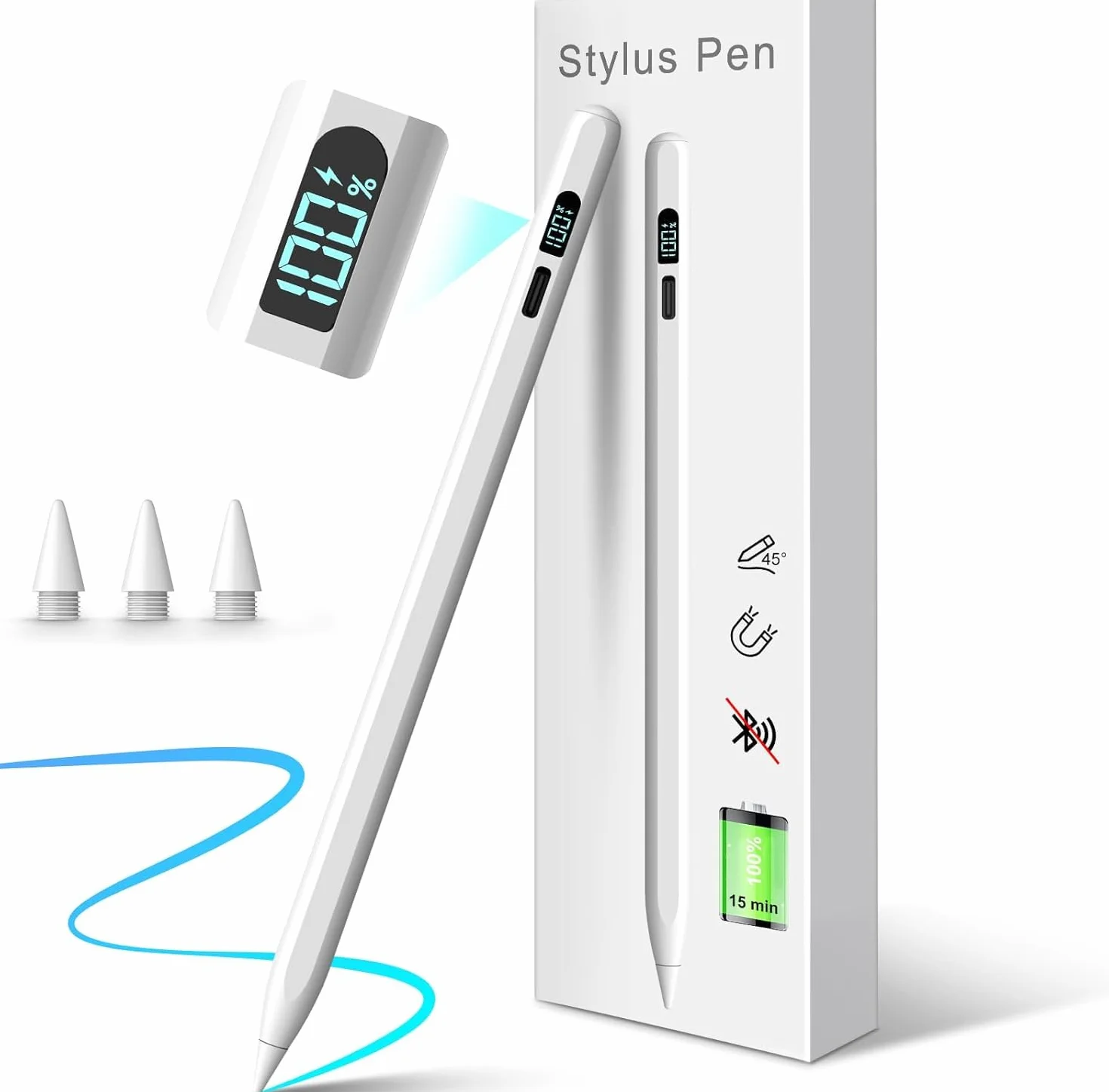 MEKO Pióro do Apple iPad 2018-2025, iPad Pen z wyświetlaczem LED, 3 x szybkie ładowanie, iPad Pen kompatybilny z iPad 11 A16/10/9/8/7/6, Air 5/4/3/11''M2/M3, Pro 11/12.9/13 M4/M5, Mini 5/6