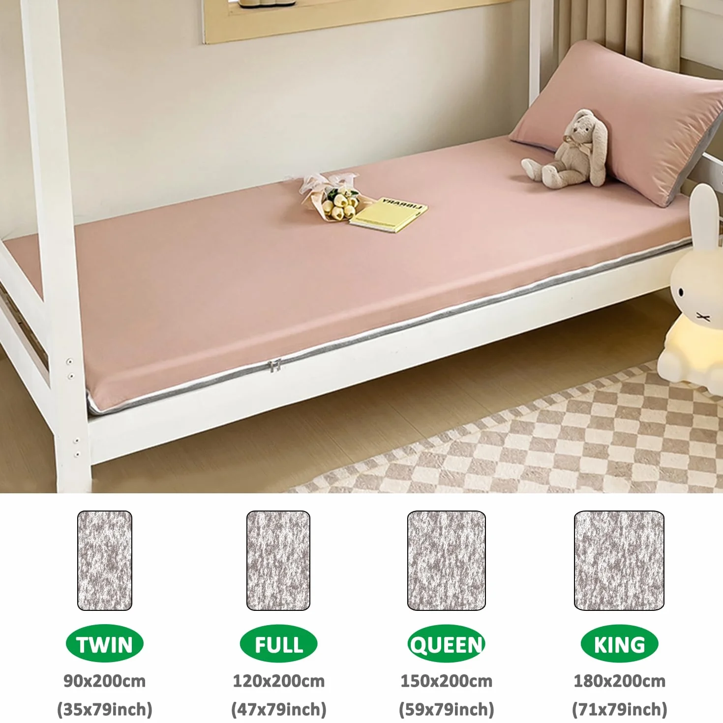 100% Coton Couvre-Matelas de Sol Japonais avec Fermeture Éclair pour Matelas Futon Shikibuton Twin 90x200cm Réversible Lavable
