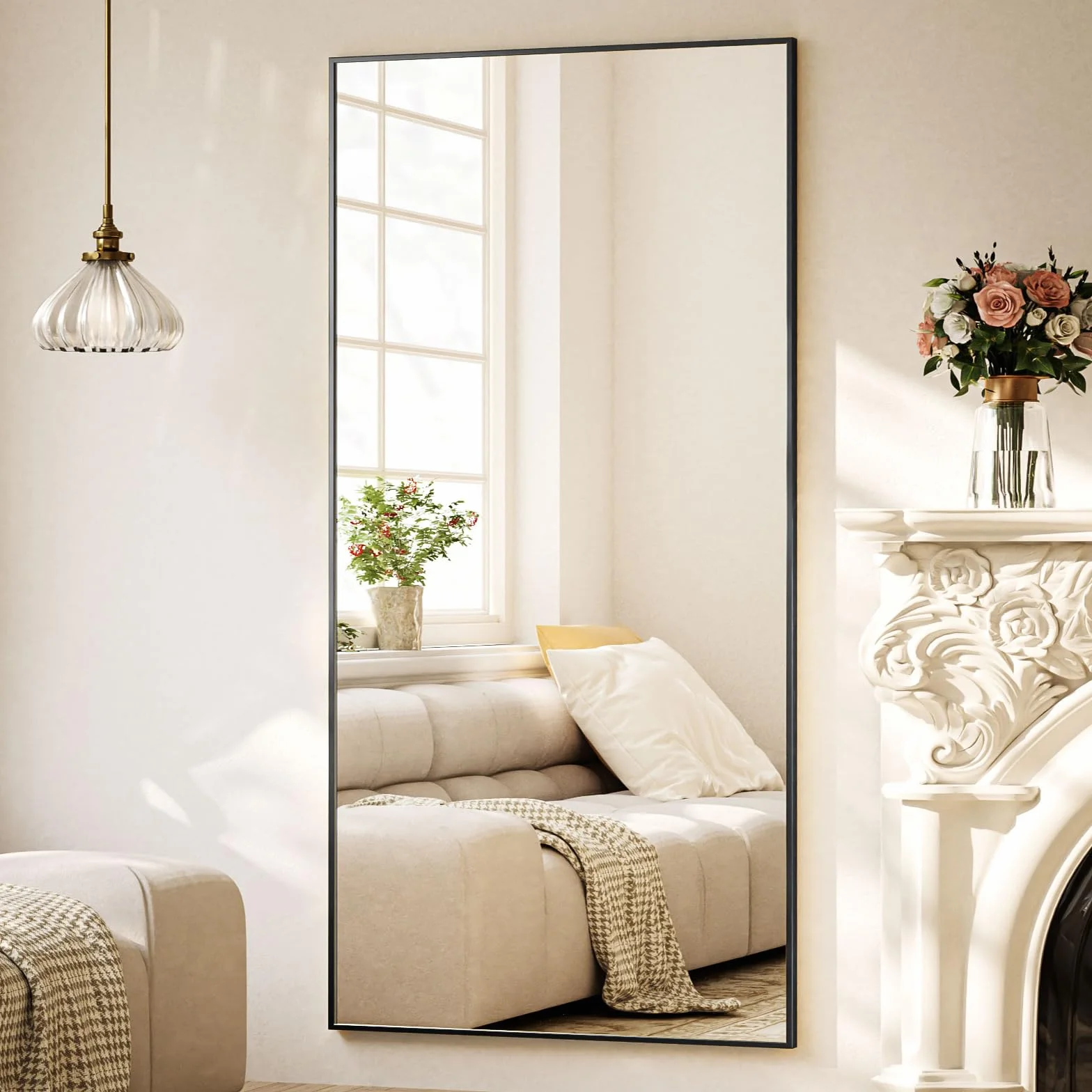 BEAUTYPEAK Grand Miroir sur Pied et Mural 76 x 171 cm Cadre Aluminium Verre Anti-Chocs