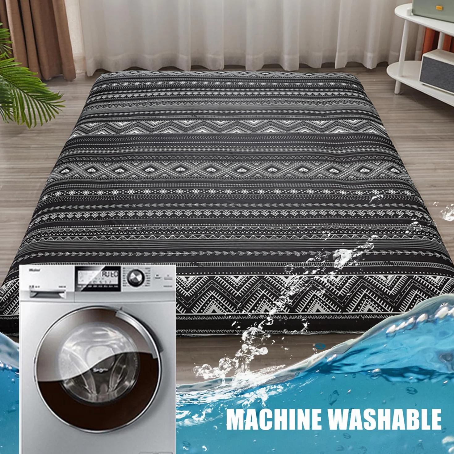 Housse De Matelas Futon avec Fermeture Éclair Queen 150x200cm Protège-Matelas Anti-Poussière Lavable