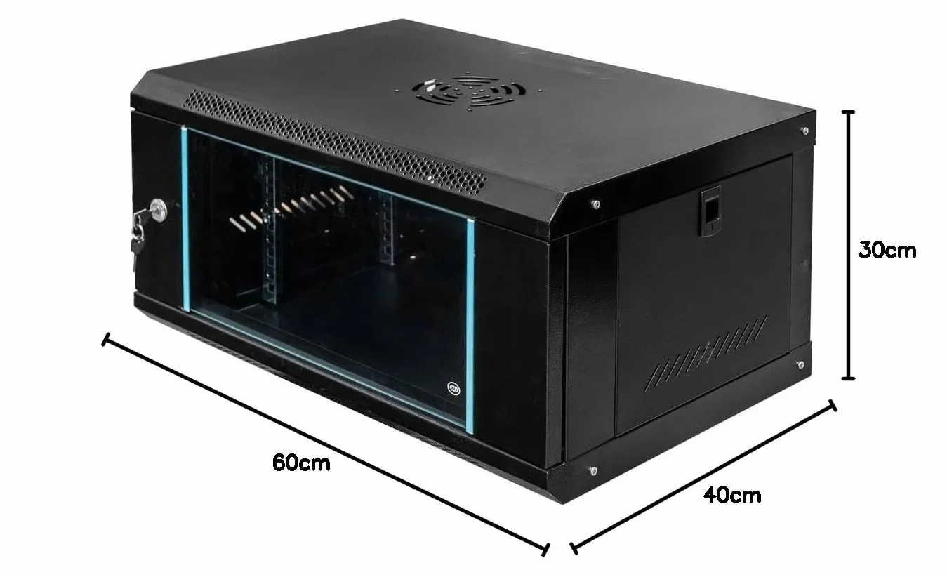 SZAFA RACK 19" 6U Wisząca Serwerowa Instalacyjna 400 mm Otwierane BokiMETALOWA Czarna Mega-M (6U)