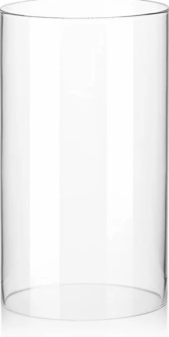 Cylindre en verre borosilcate transparent - Ouverture extérieure en bas et en haut - 12 cm - Hauteur : 30 cm - Paroi : 3 mm - Sans fond - Nous fabriquons les cylindres dans tous les diamètres et