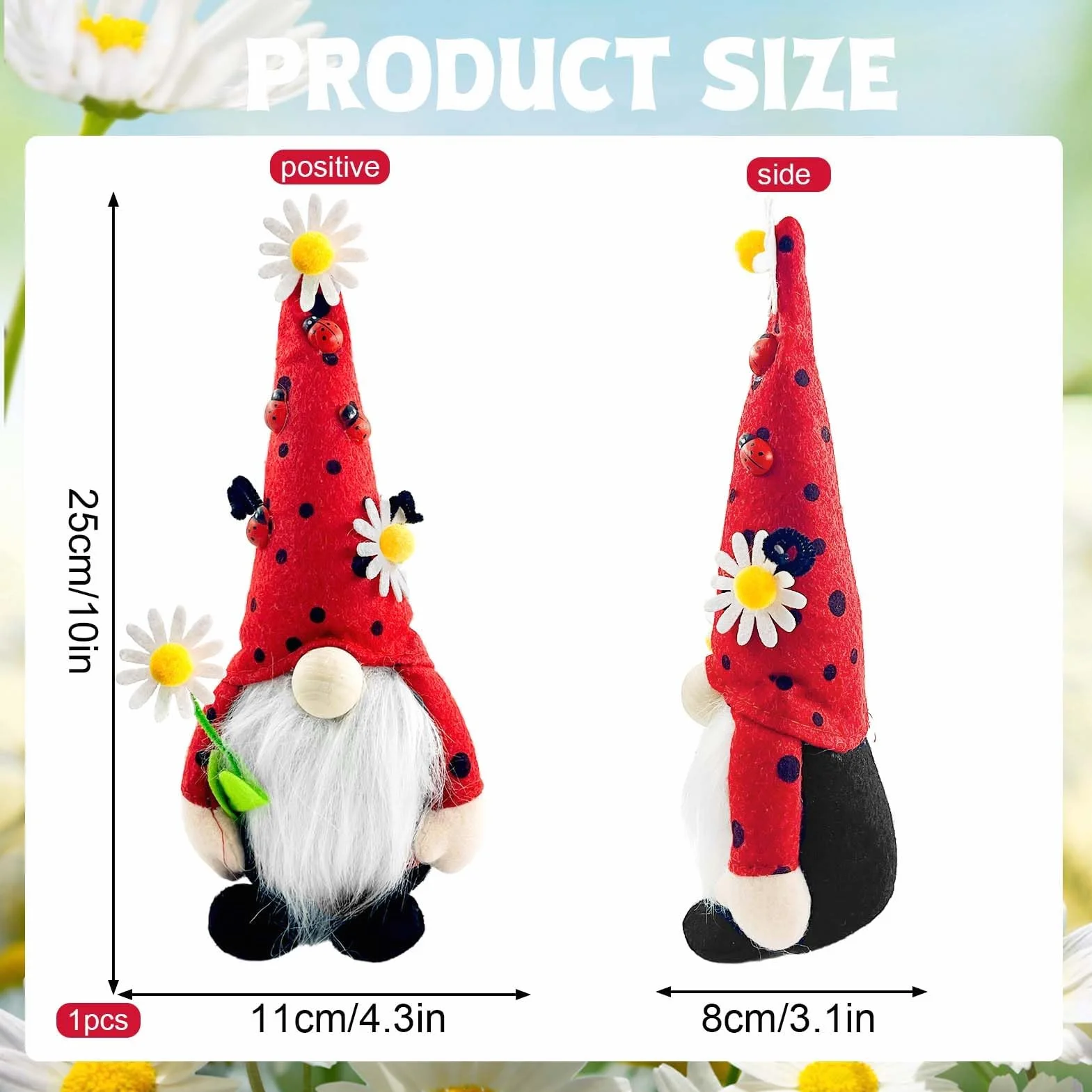 Lutin de Printemps Nain de Coccinelle Décoration Printemps Poupée Naine en Peluche sans Visage Faite à la Main