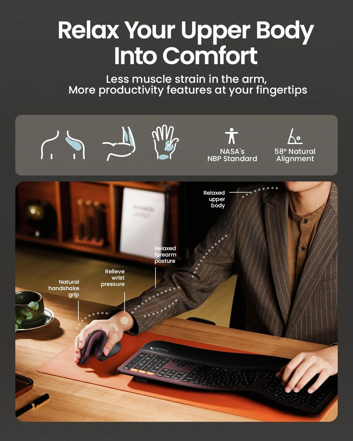 ProtoArc EM11 NL Ergonomiczna mysz pionowa, bezprzewodowa, ładowalna mysz z 3 urządzeniami (2 x Bluetooth + USB), pionowa mysz bezprzewodowa do komputera, iPada, Maca, Windows, czarno-czerwona