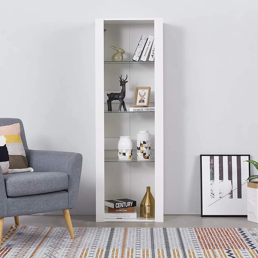 Panana Vitrine Lumières LED Meuble de Rangement avec Etagères sur Salon, Bureau, 55 x 35 x 166 cm (Blanc)