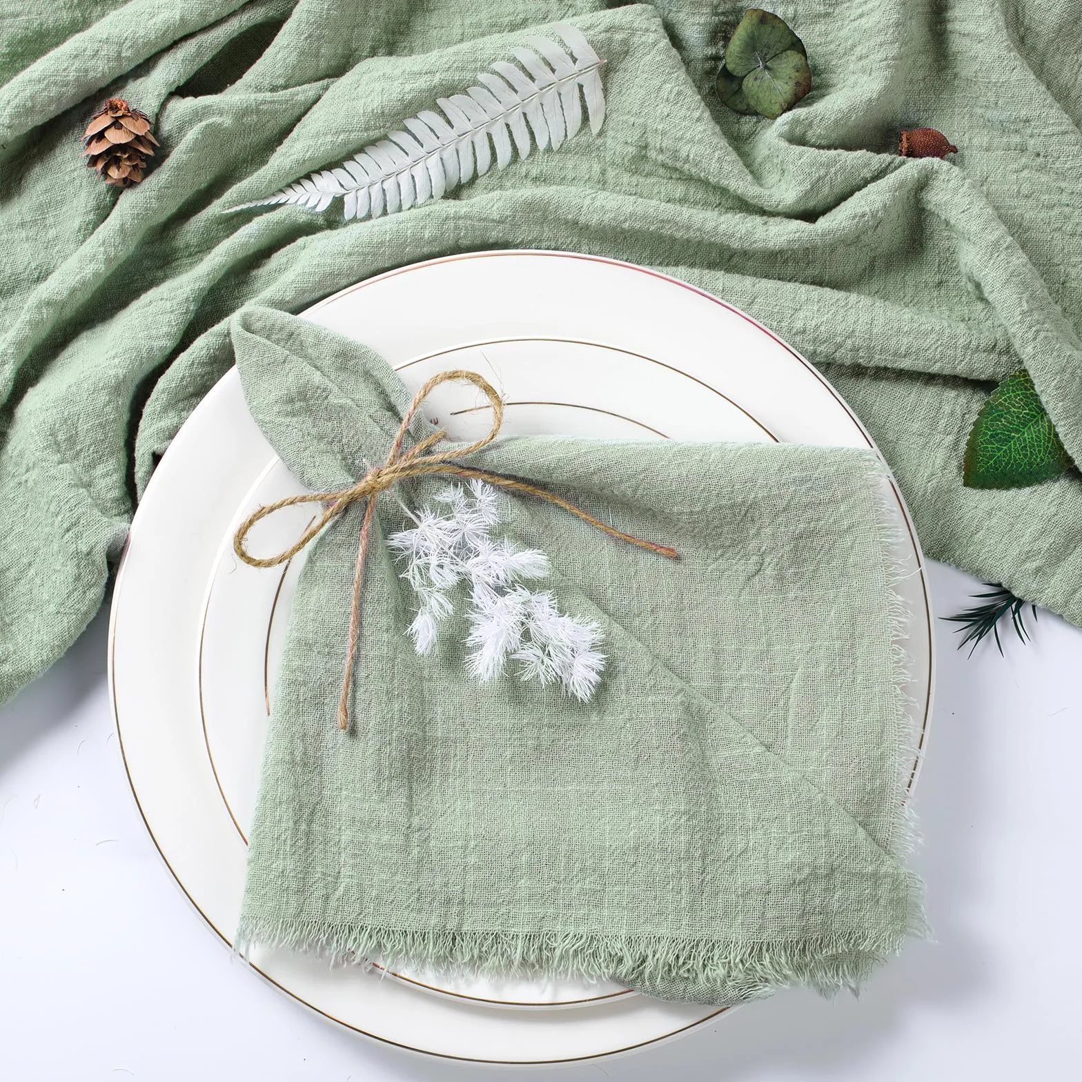 Lot de 50 Serviettes de Table réutilisables en Gaze de Coton Vert de Noël, pour fête de Mariage, décoration de Table rétro, 42 x 42 cm.