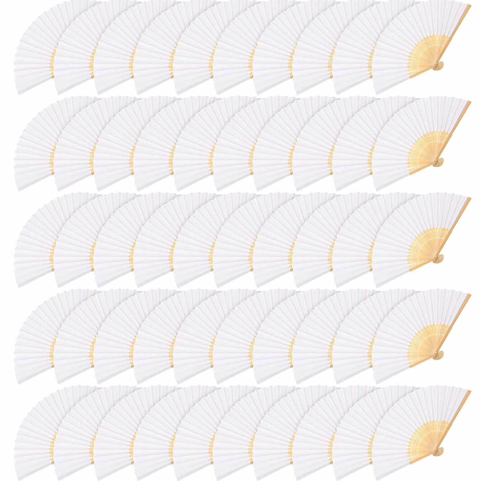 50 Pièces Eventail Mariage Blanc, Lot Eventail en Papier Bois et Bambou Éventail Mariage pour Mariage Peinture Calligraphie DIY Cadeau Décoration Cadeaux de Fête DIY Décoration Baptême