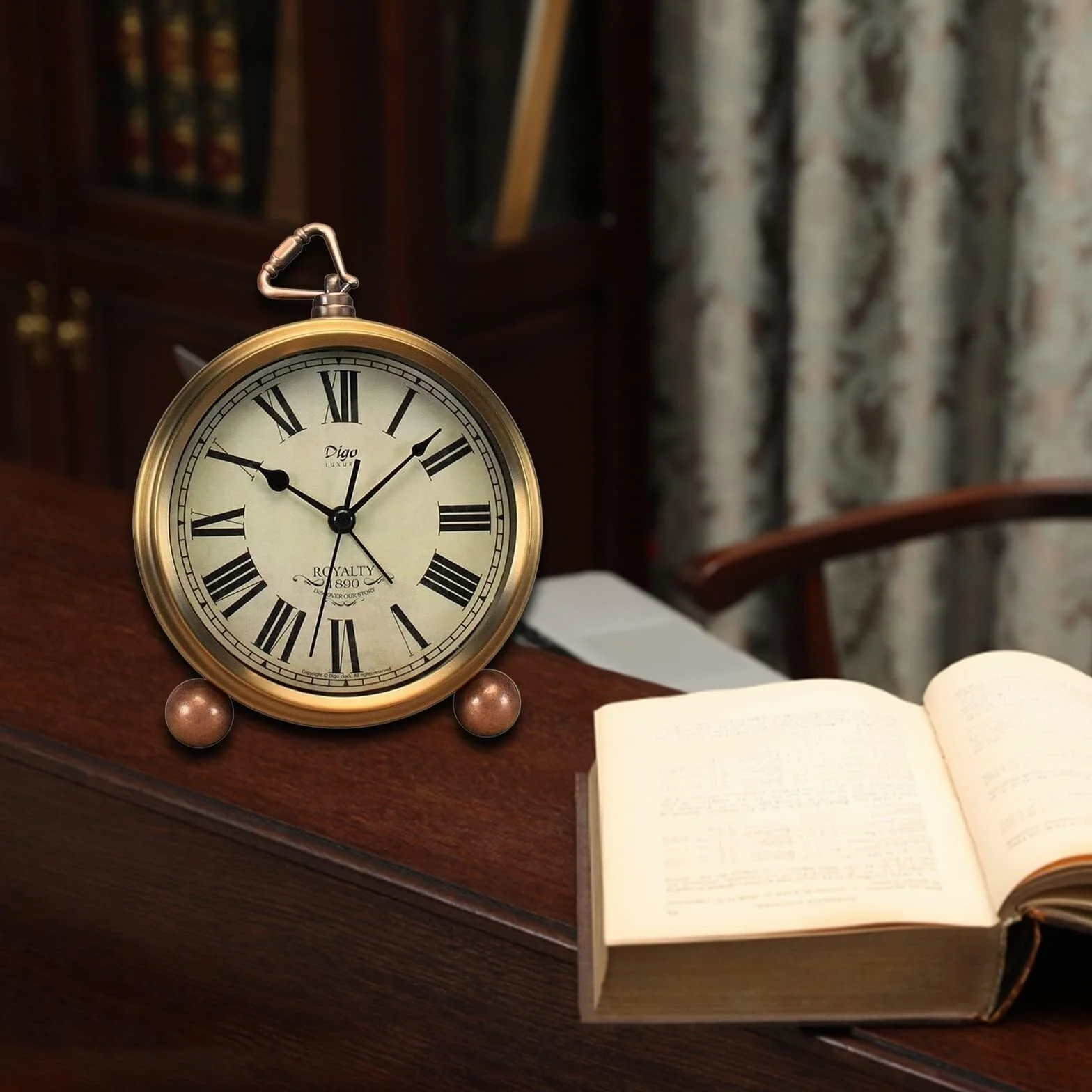 Pendule Cheminée Horloge de Table dorée rétro sans tic-tac, réveil Bureau décoration intérieure