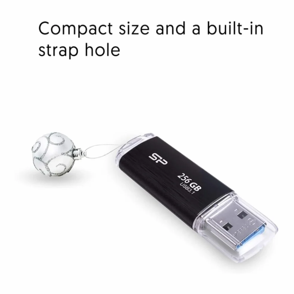 Silicon Power 128 GB pamięć USB Flash, B02 Blaze, USB3.1, chowane złącze, wbudowany otwór na pasek, kopia zapasowa i przywracanie danych, szyfrowanie 256-bitowe, do 5 Gb/s, czarny