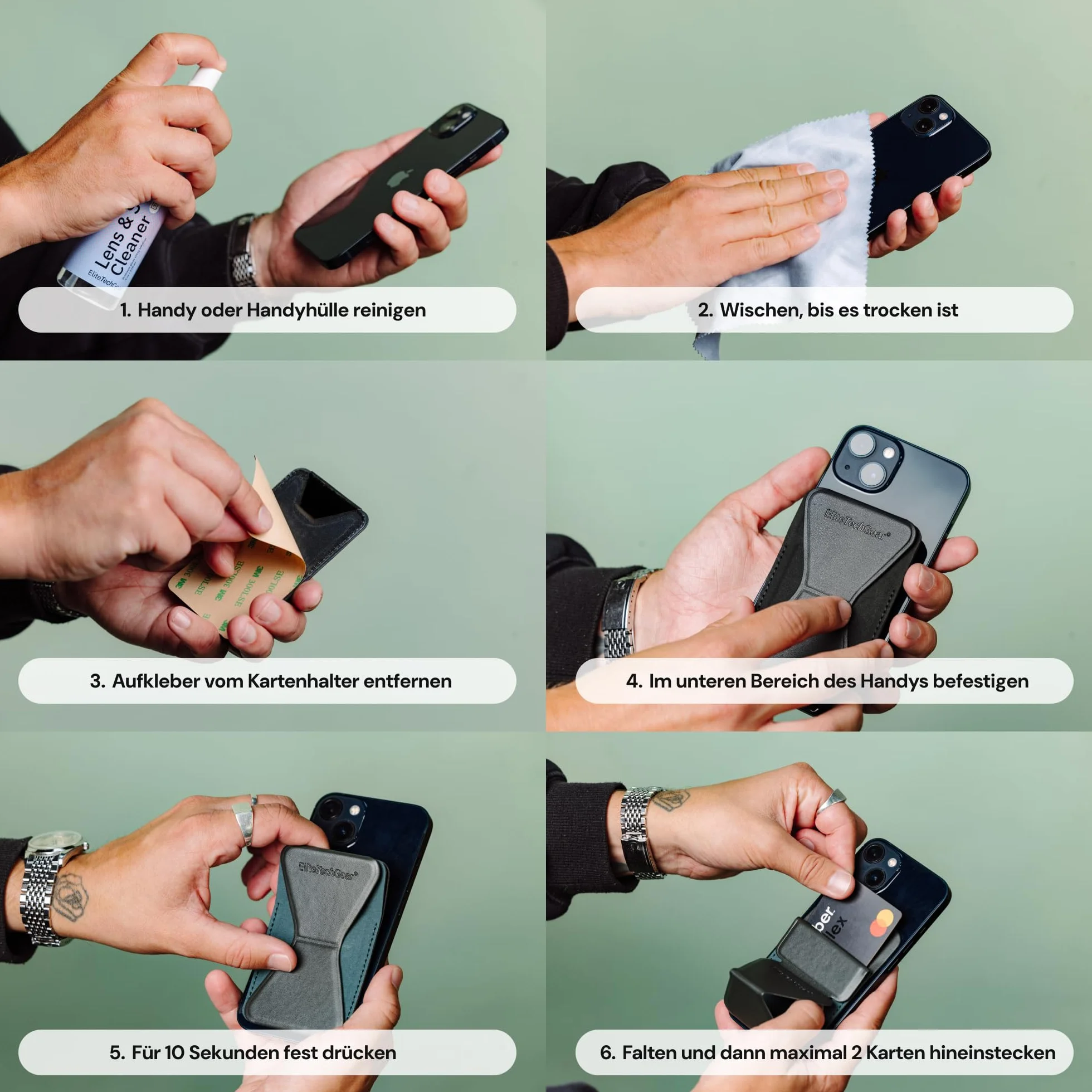 Elite Tech Gear Bezpieczny portfel na telefon i karty z regulowanym stojakiem - samoprzylepne etui kompatybilne z iPhone i Android na karty kredytowe - portfel na telefon dla mężczyzn i kobiet