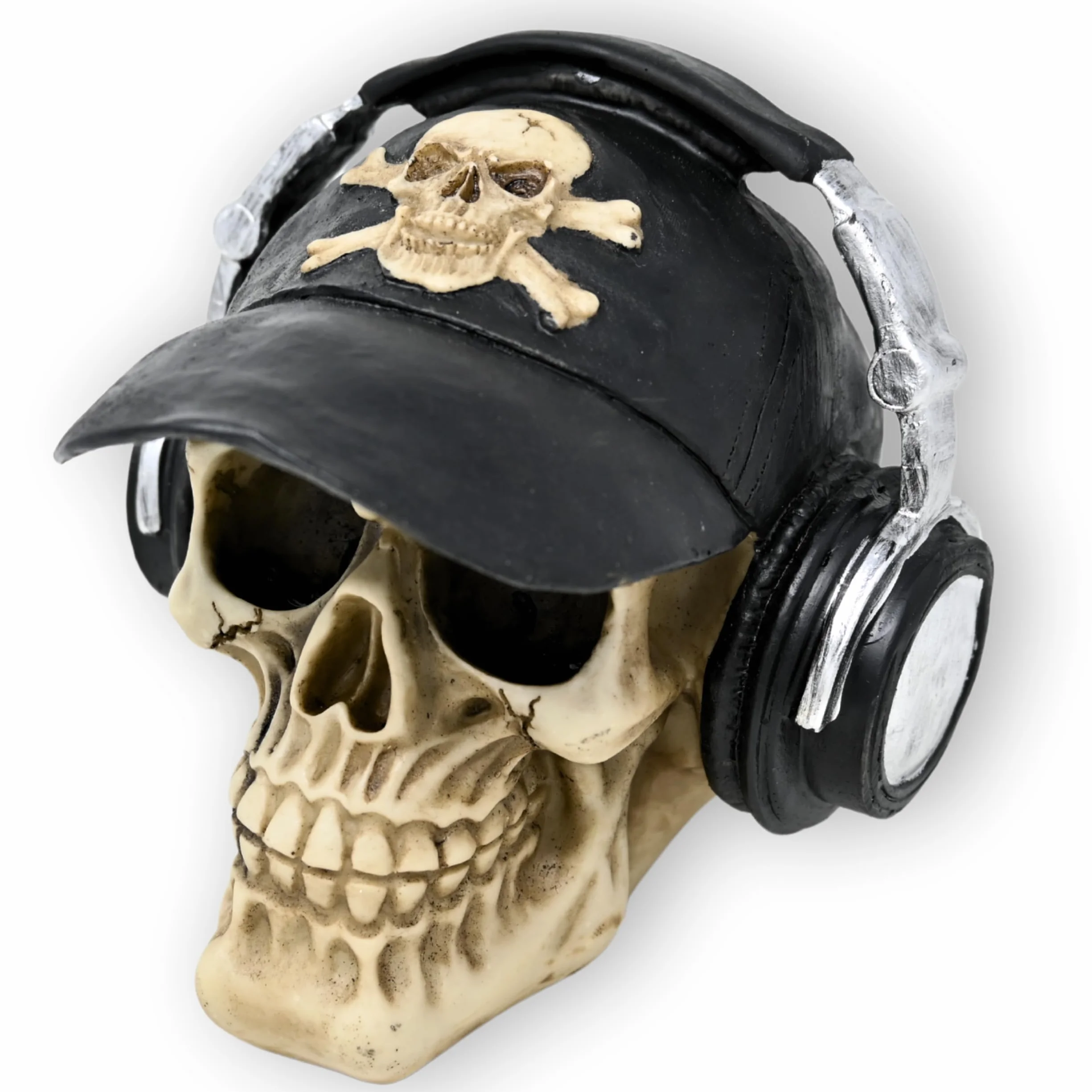 Tête de mort décorative marron avec casquette de baseball - Crâne Dark Romance - Décoration Halloween effrayante