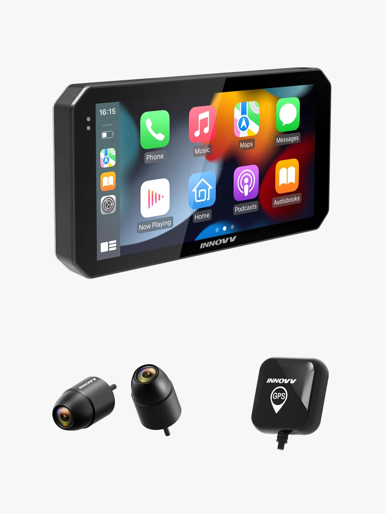 INNOVV N2 Motocyklowa kamera samochodowa Carplay, ekran dotykowy 15.2 cm, obsługa systemu Android Auto i iOS, przednia i tylna kamera 2K + 2K z nawigacją GPS, tryb parkowania, muzyka, Wi-Fi 5,8 G