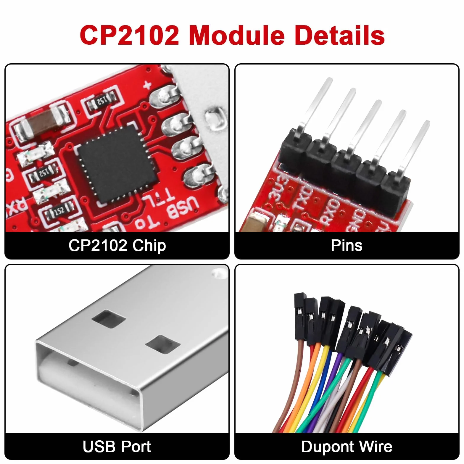 RUIZHI CP2102 USB to Serial Module 2 Pieces CP2102 USB to TTL Converter with Jumper for 3.3V 5V Arduino STC