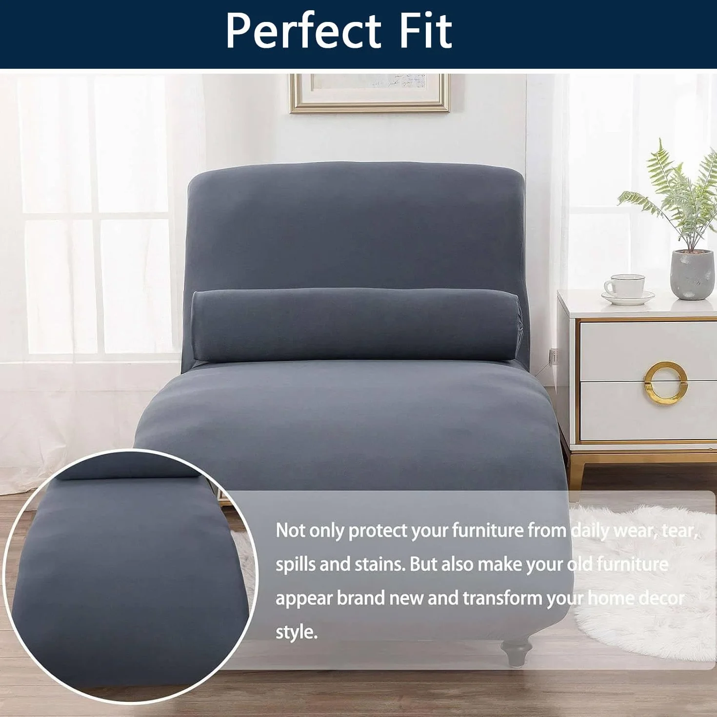 Housse De Chaise Longue Extensible en Spandex, Protection Meubles Noir Taille Unique