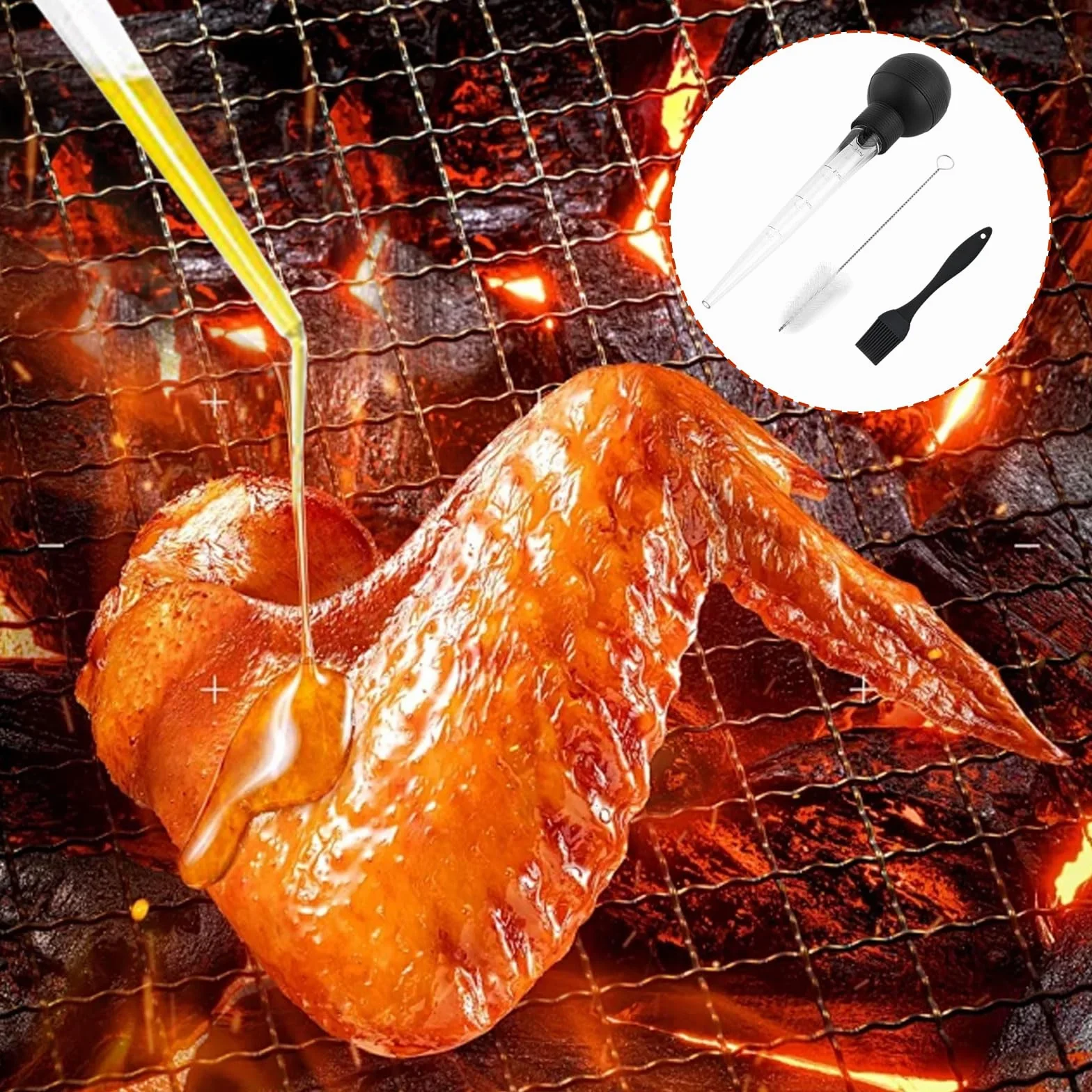 Lot de 2 injecteurs de dinde avec pipette et pinceau, pour huiler et mariner bœuf, porc, poisson