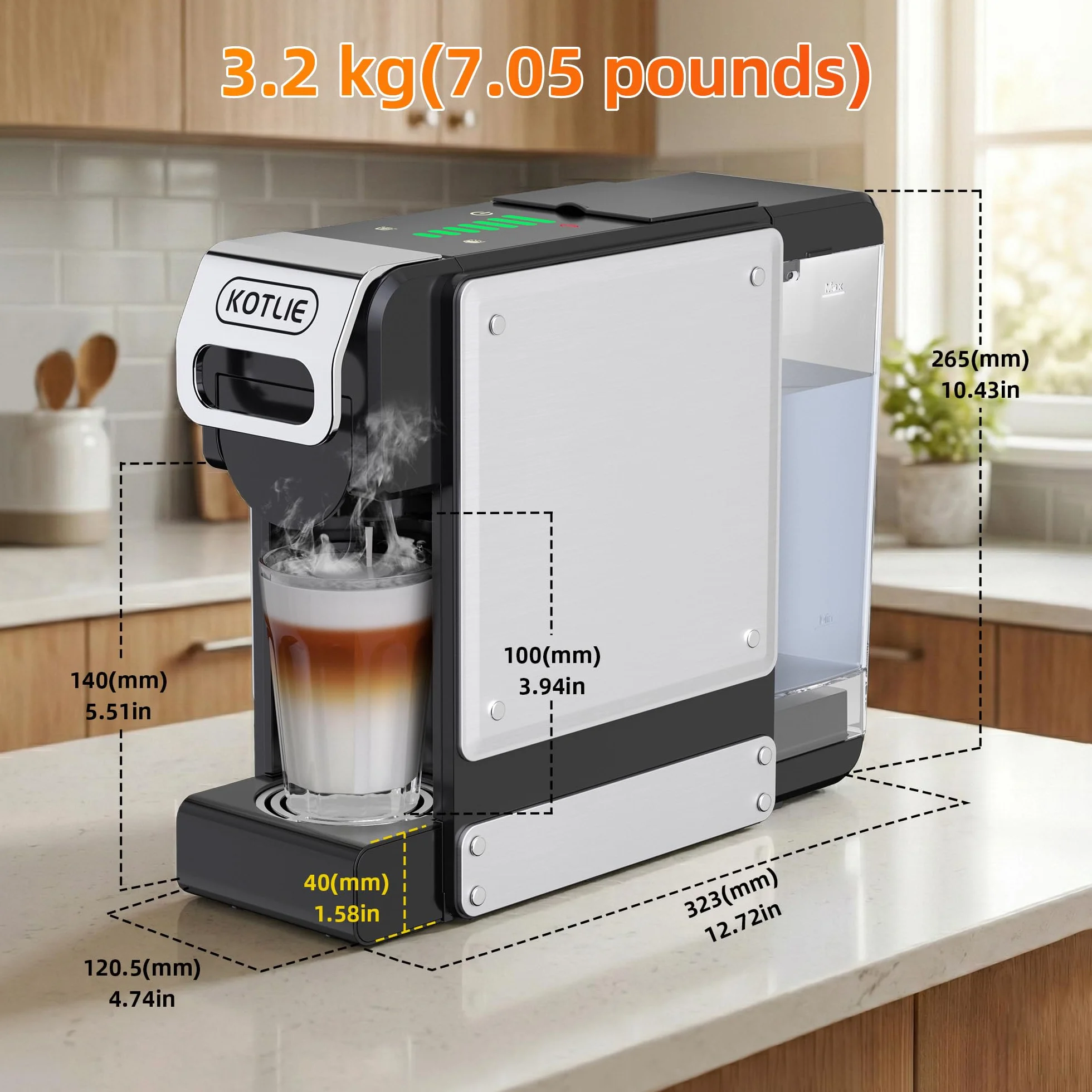 Machine à Café à Capsules 5 en 1, 19 Bar, Réservoir d'eau 1L, pour Nespresso* Original, Dolce Gusto*, LAVAZZA* A Modo Mio, Café Moulu et Dosettes ESE 44mm, 7 Niveaux d'eau avec Capteur, Compacte