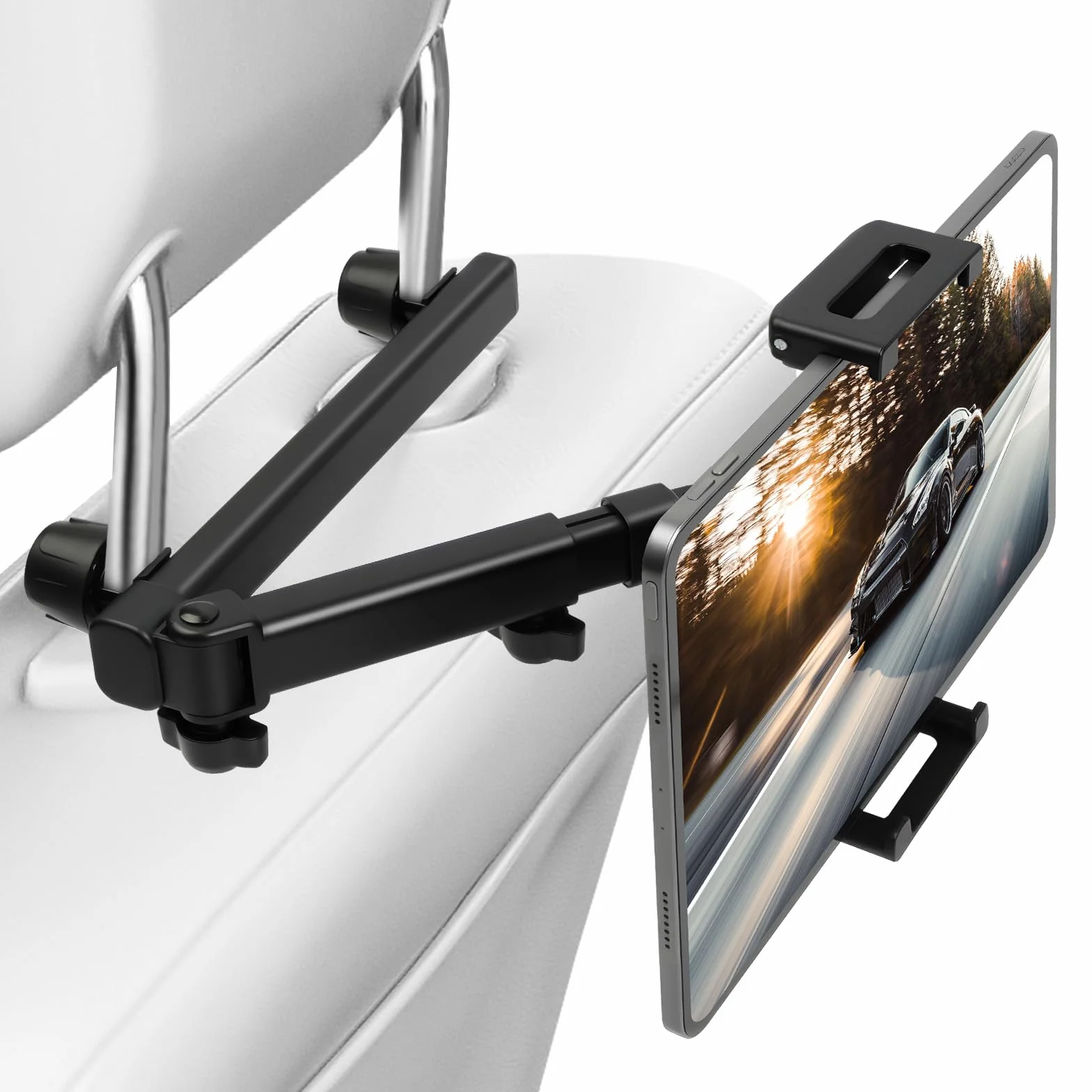 AXFEE Samochodowy uchwyt na tablet, wysuwany uchwyt na zagłówek, uchwyt na tablet, uniwersalny uchwyt na zagłówek do tabletów, do urządzeń iPad iPhone, Switch, smartfonów i urządzeń o przekątnej