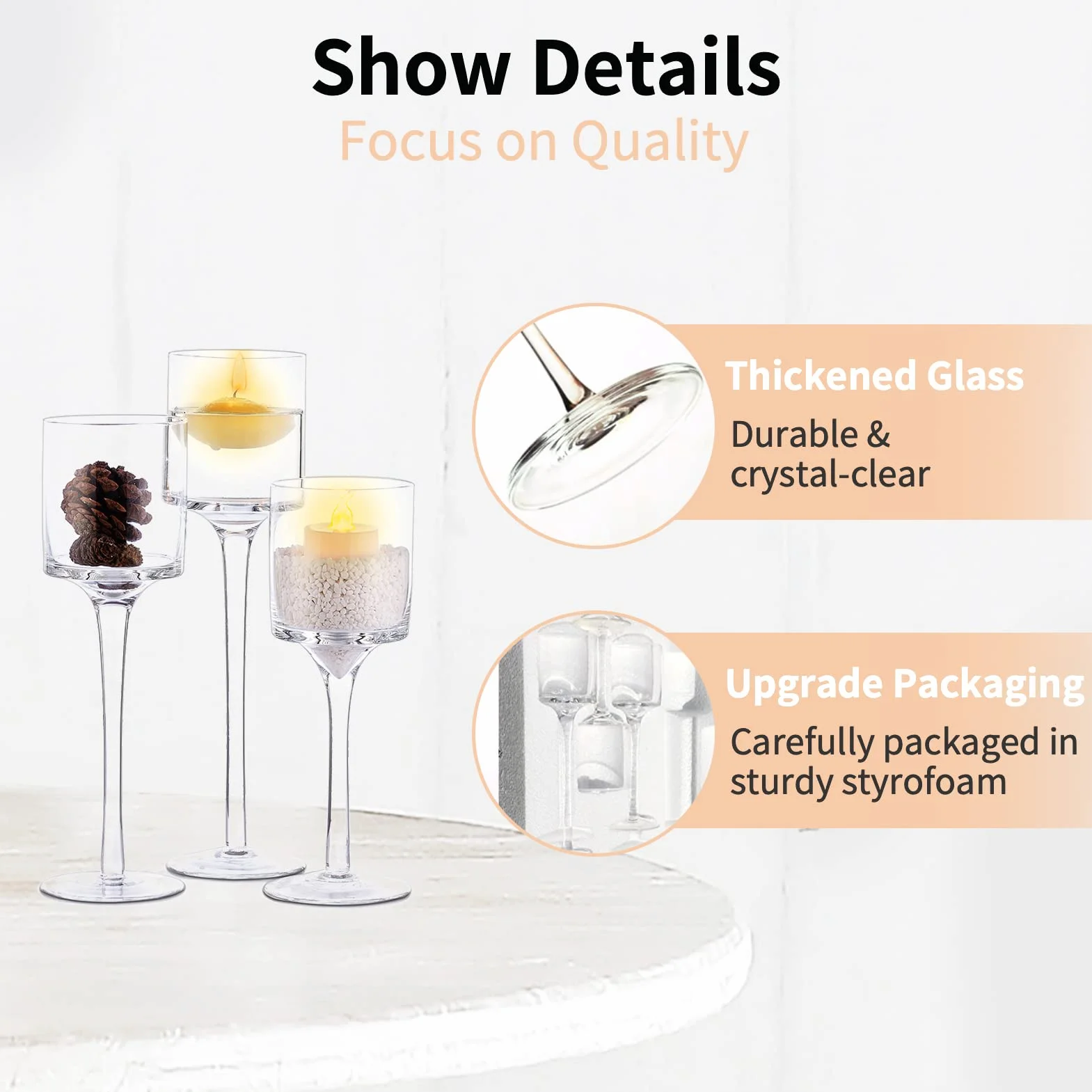 Nuptio Bougeoirs Verre pour Bougies Chauffe-Plat 6 Pièces Bougeoirs pour Bougies Flottantes Grand Bougeoir À Pilier Élégant pour Table Fête Mariage Centres Noël Salon Décoration D'intérieur