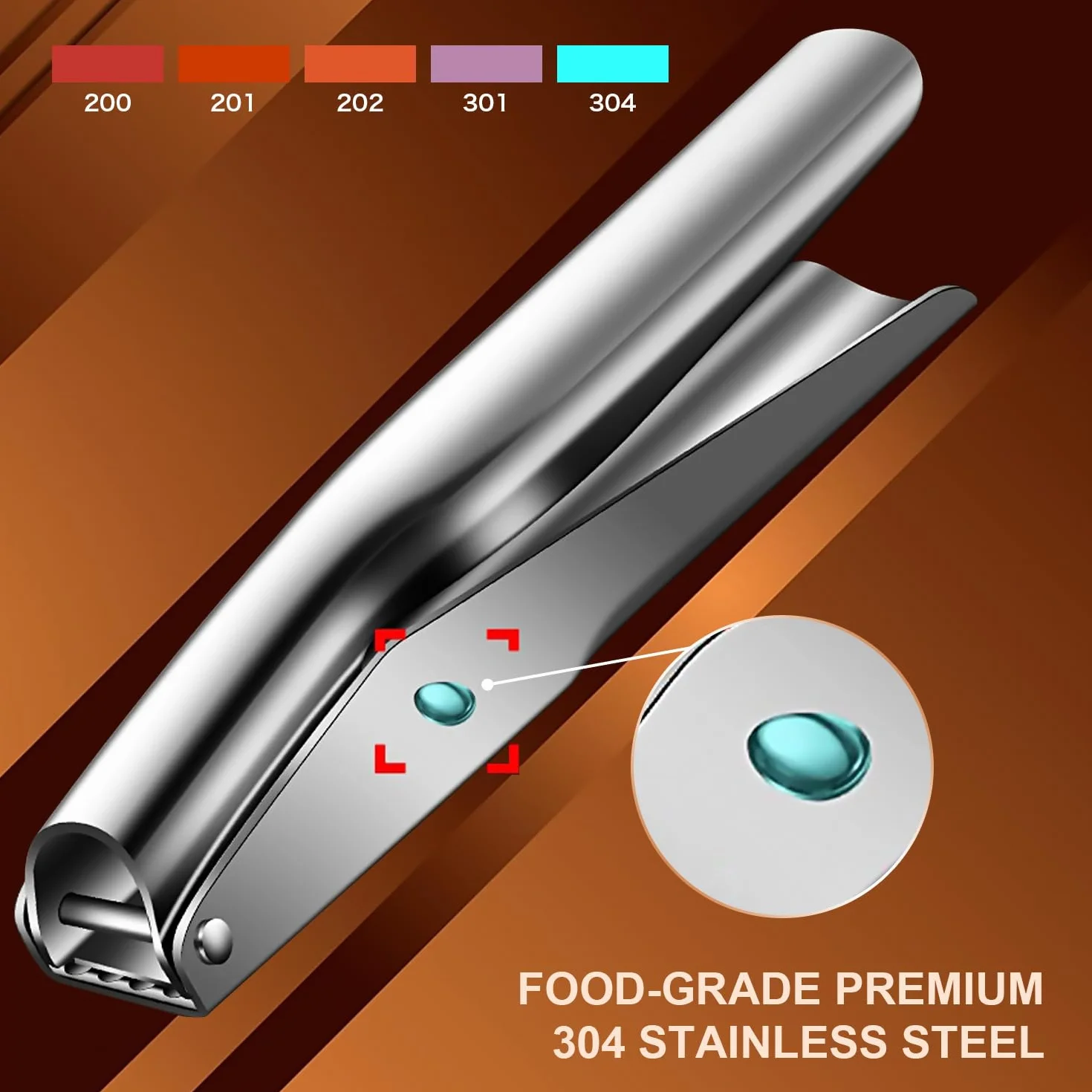 Presse-ail inox 304, sans épluchage, chambre 5 cm, pour sauces et pâtes