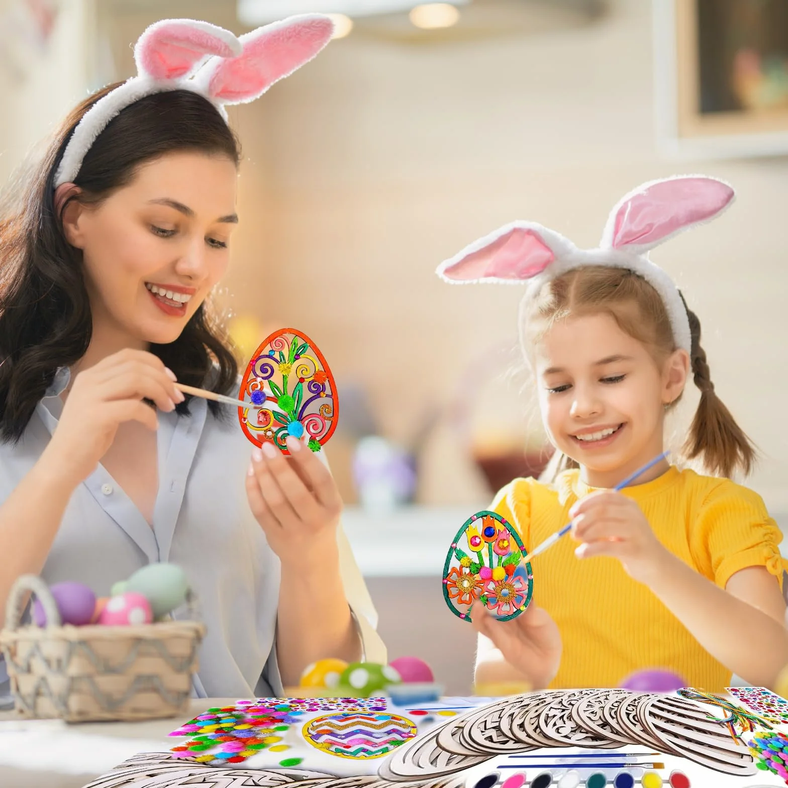 Bricolage Pâques Enfant 109 Pièces Oeufs à Décorer Bois Pendentif Cadeau Artisanal